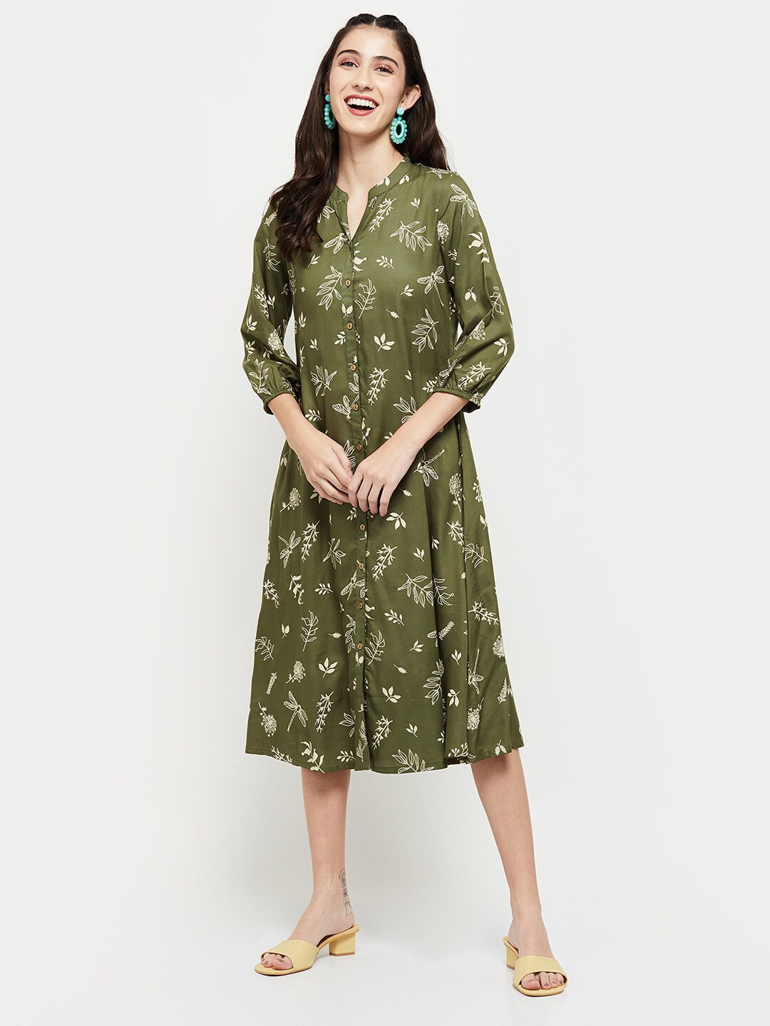 

max Green Floral A-Line Midi Dress