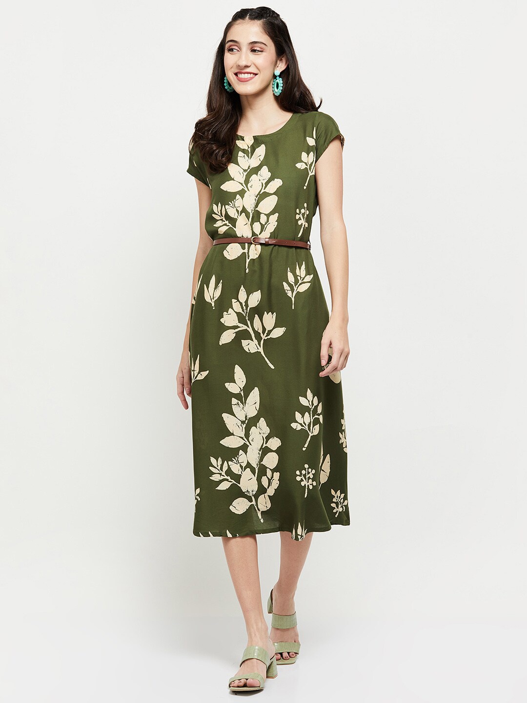 

max Green Floral A-Line Midi Dress
