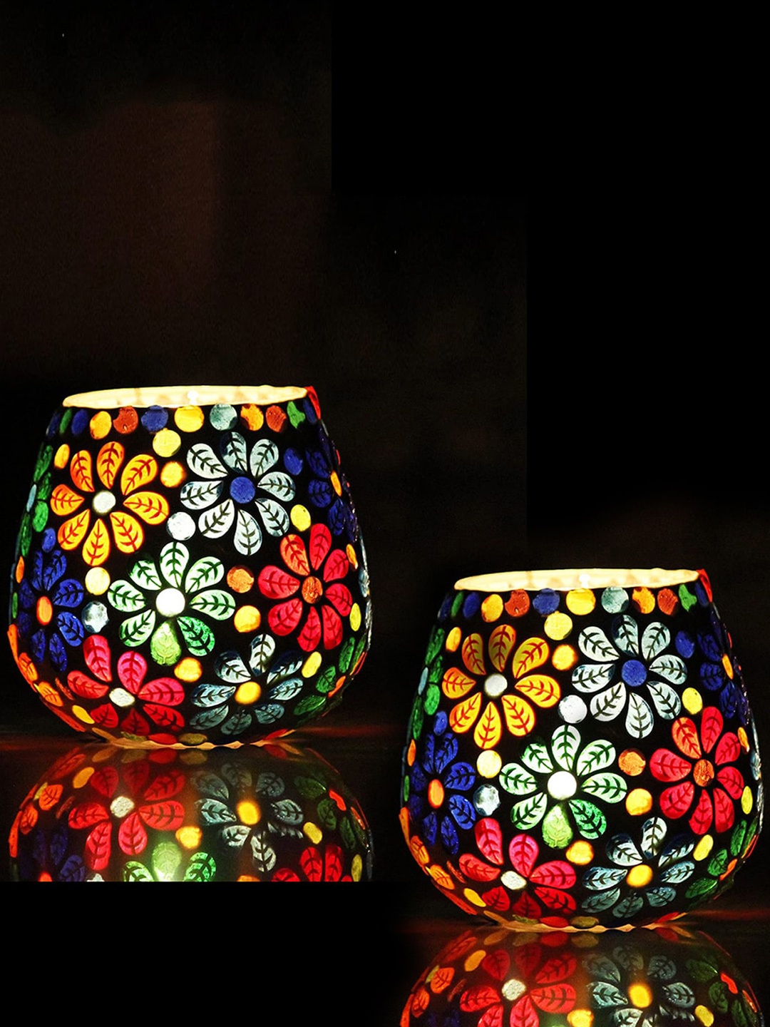 

Brahmz Set Of 4 White U Shape Mosaic Tea Light Candle Holders, Black