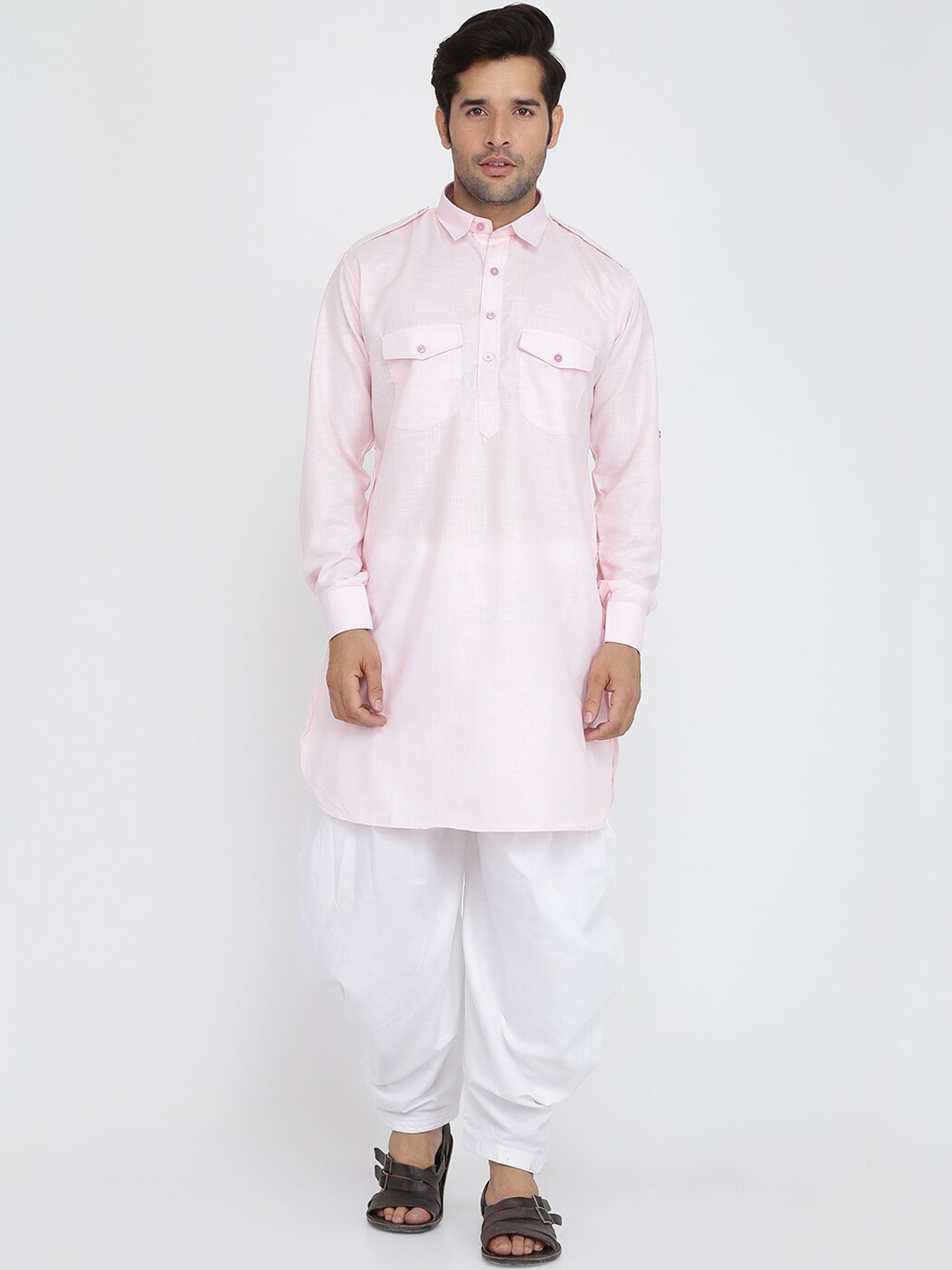 

ROYAL KURTA Men Pink Pure Cotton Kurti with Dhoti Pants