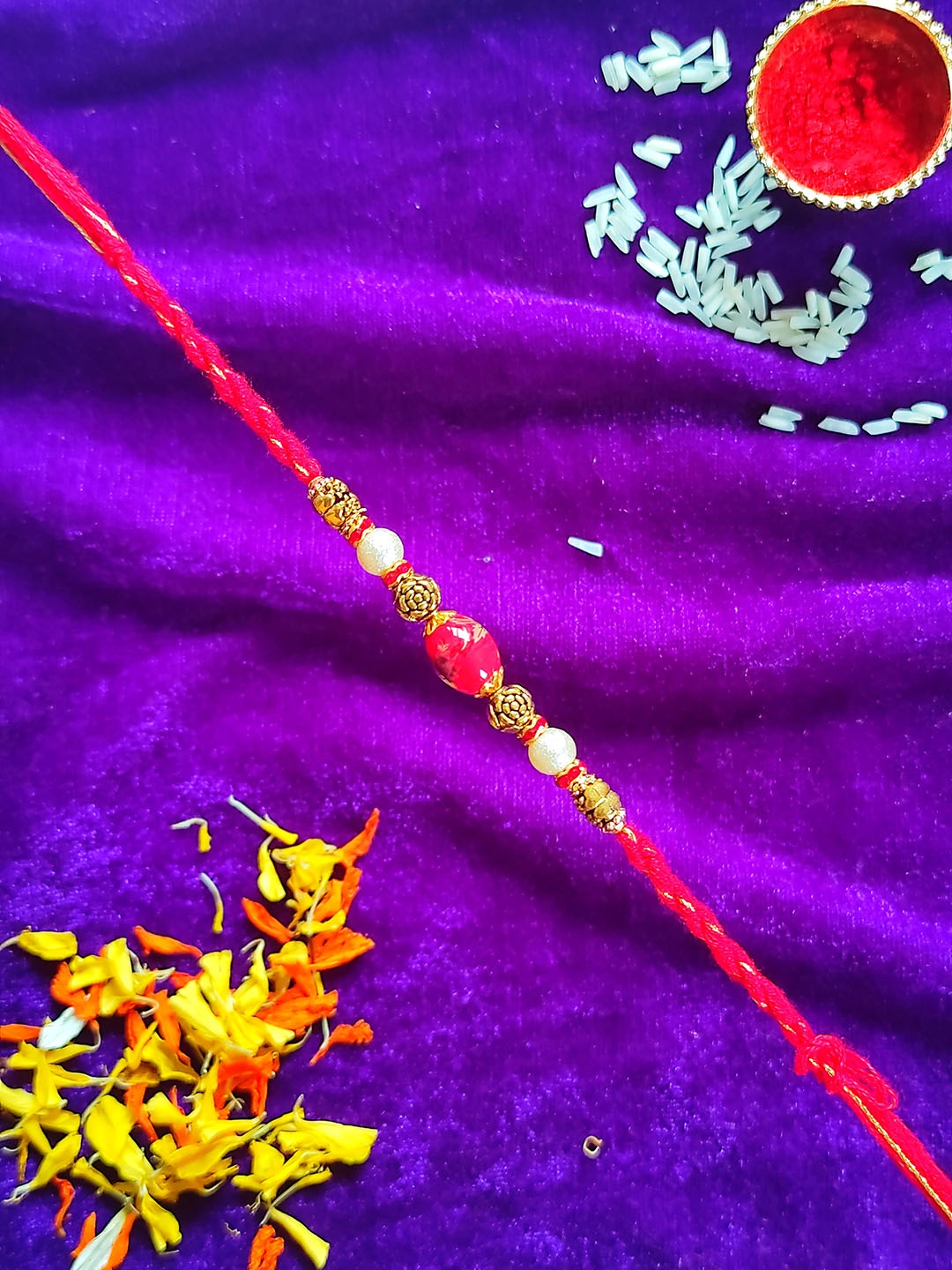 

CRAYTON Men Red & Gold Beaded Rakhi