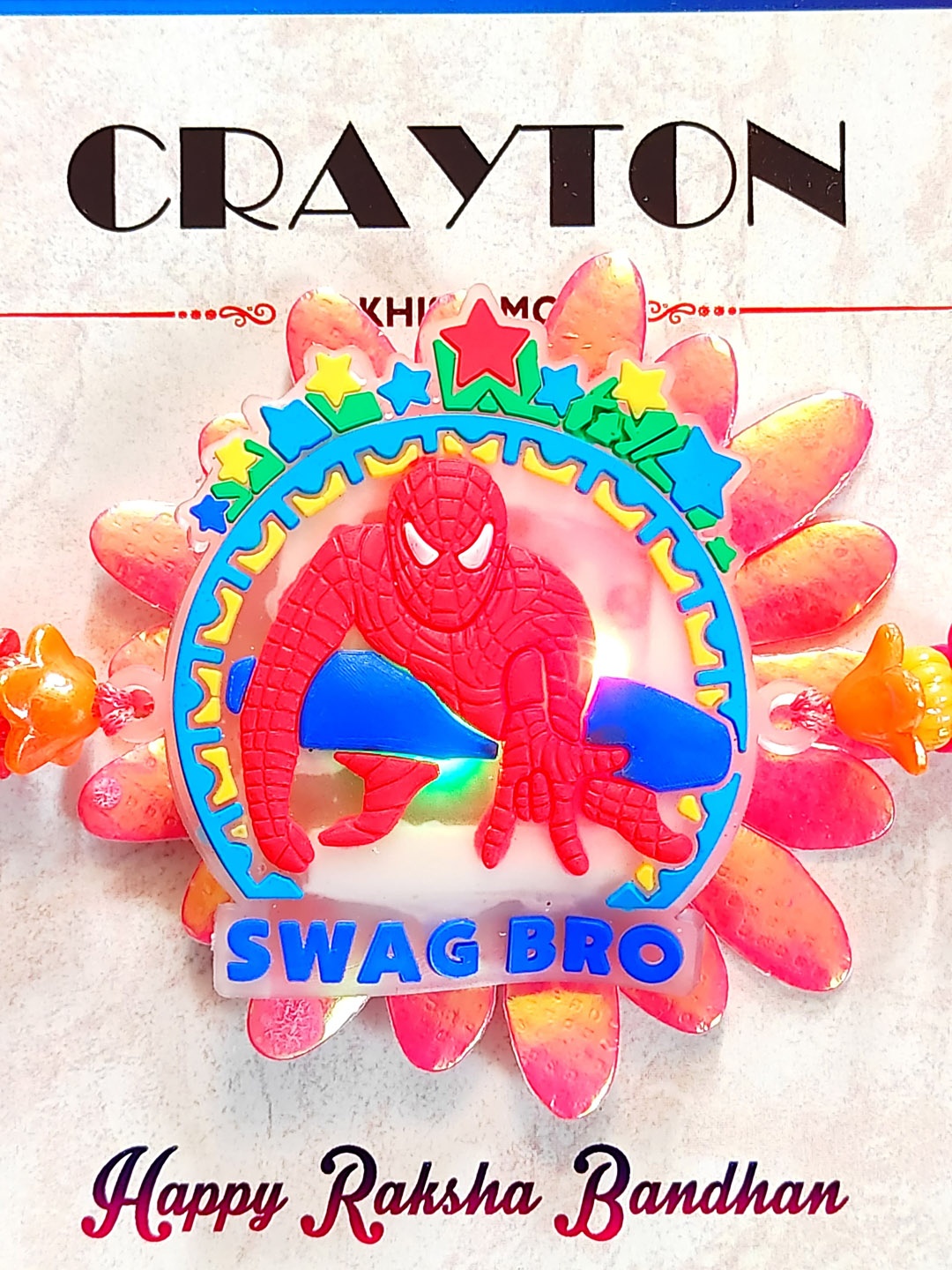 

CRAYTON Red Spider Man Featured Beaded Rakhi With Roli Chawal