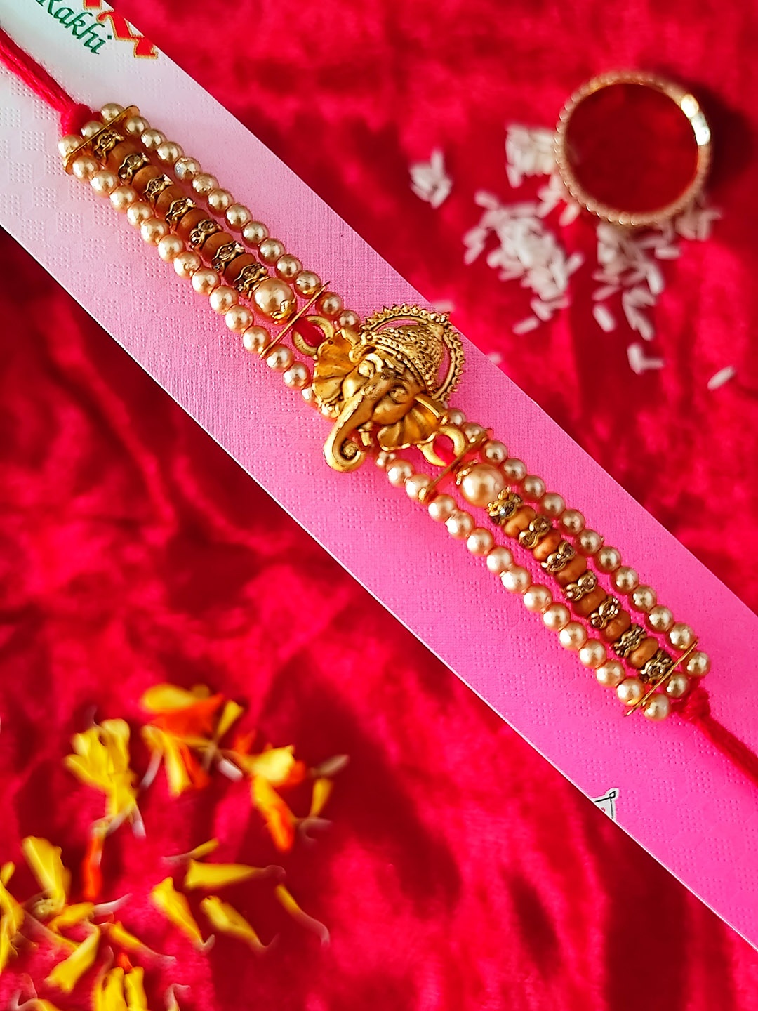 

CRAYTON Men Red & Gold-Toned Beaded Rakhi