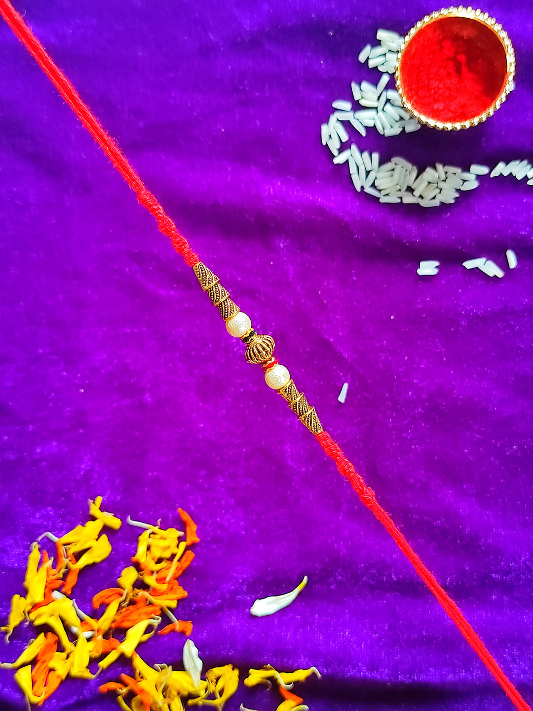 

C Men Gold-Toned & Red Beaded Rakhi, Multi