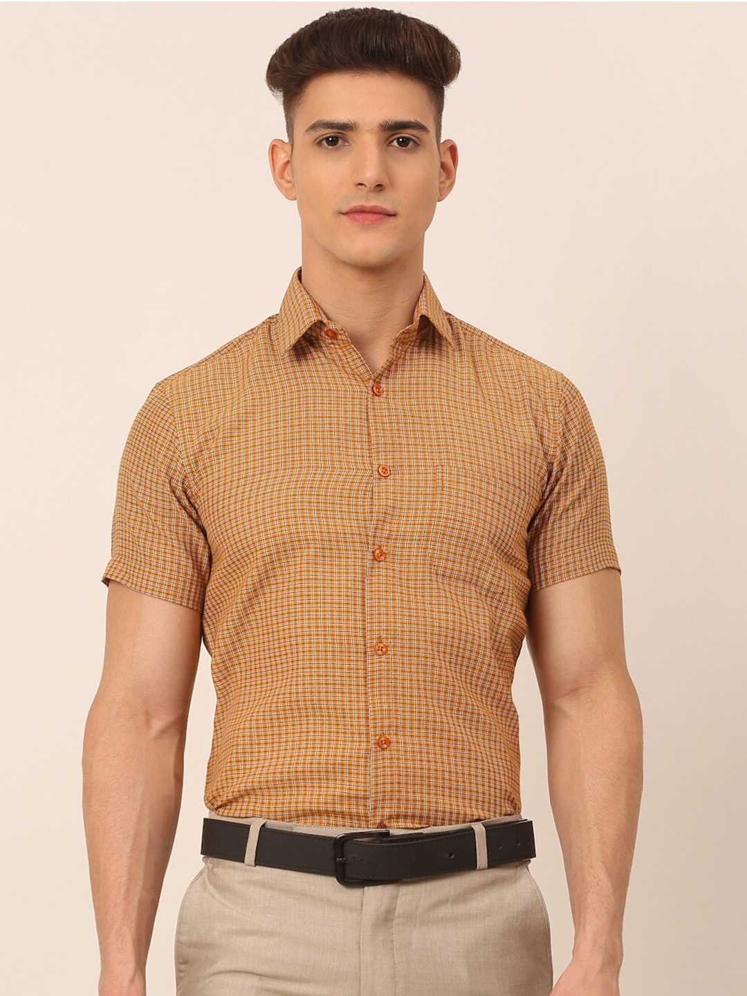 

JAINISH Men Mustard Classic Micro Checks Checked Casual Shirt