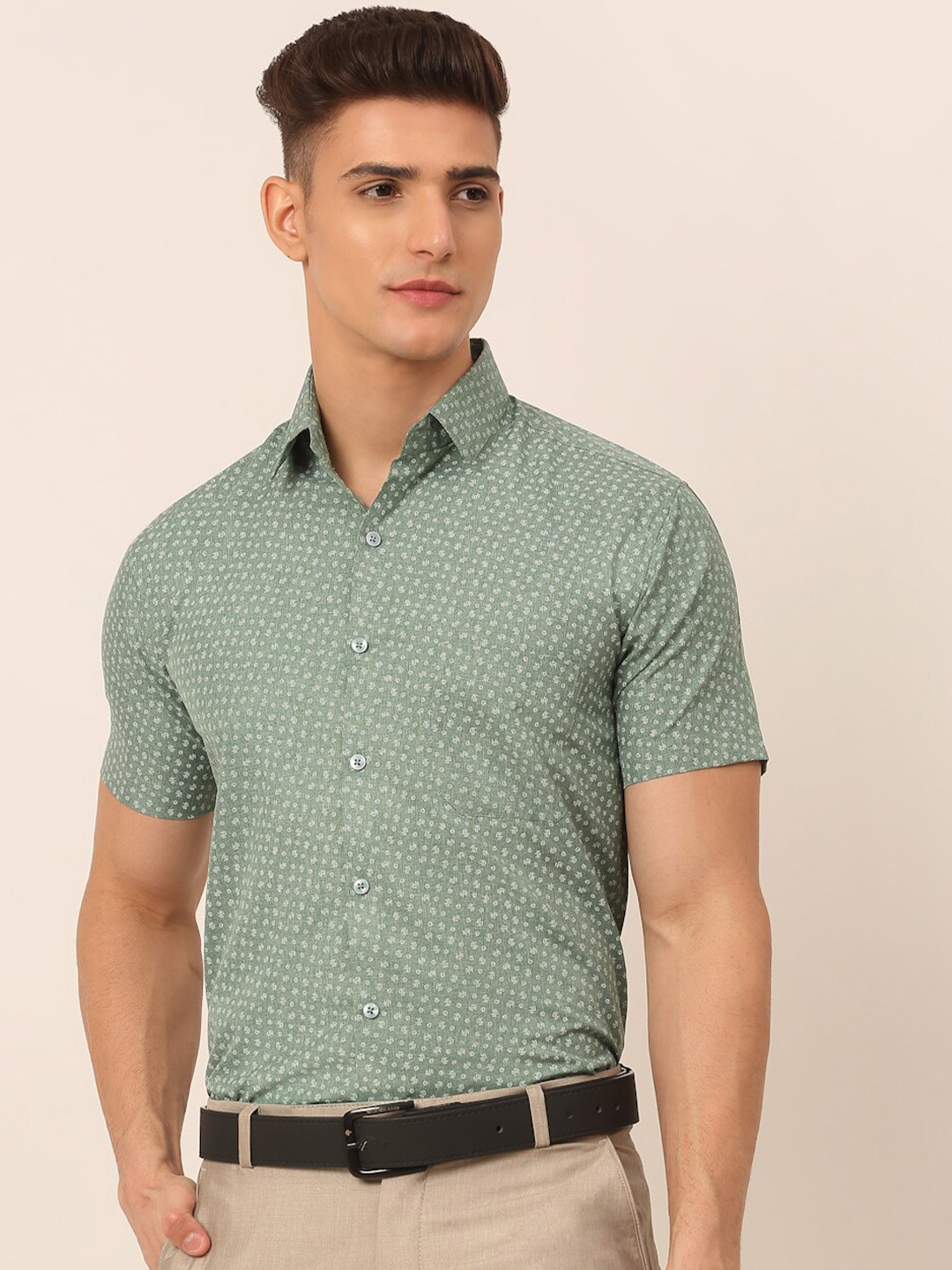 

JAINISH Men Green Classic Printed Formal Shirt