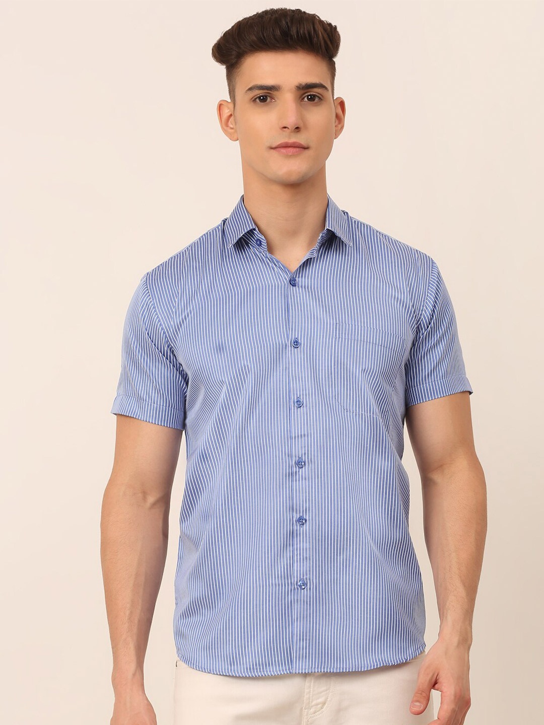 

JAINISH Men Blue Classic Regular Fit Striped Casual Shirt