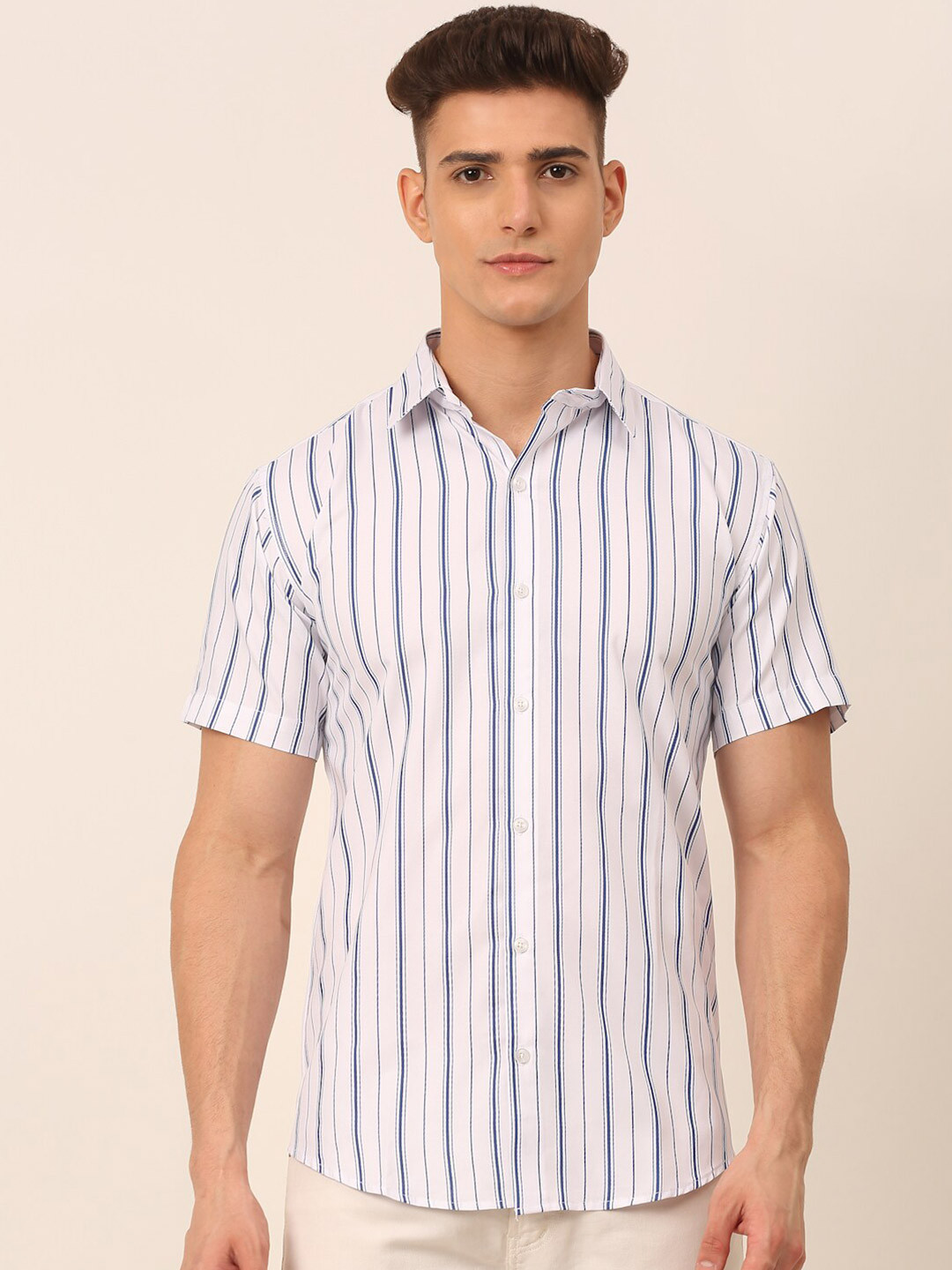 

JAINISH Men White Classic Striped Casual Shirt