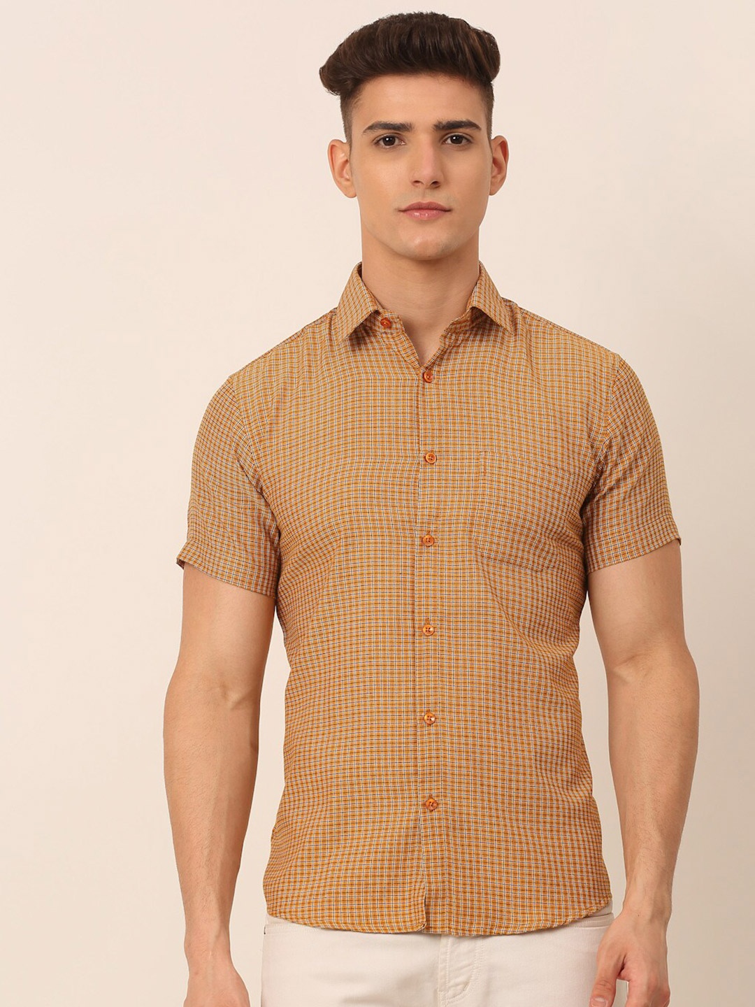 

JAINISH Men Mustard Classic Regular Fit Micro Checked Casual Shirt