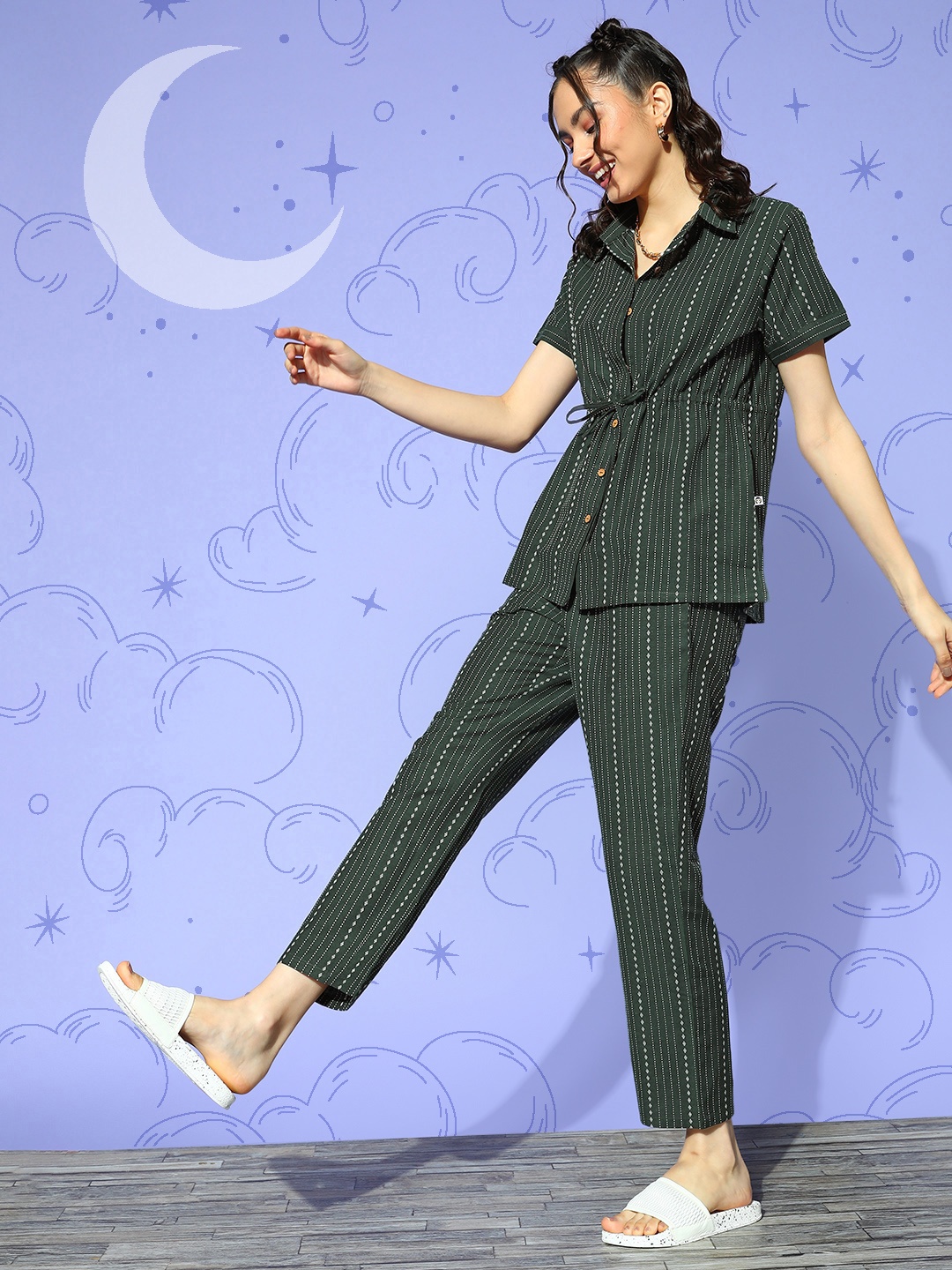 

Bannos Swagger Women Green Striped Workleisure Set