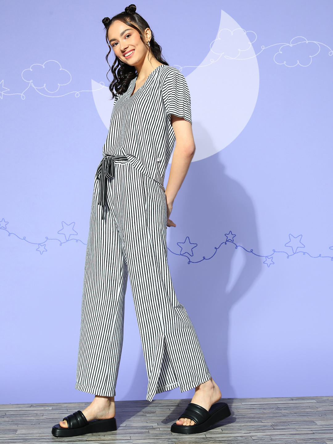 

Bannos Swagger Women White Striped Workleisure Set