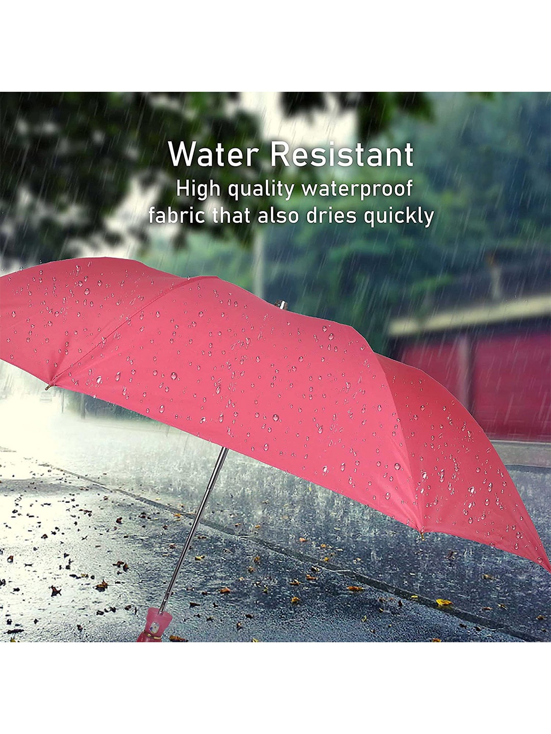 

Fabflee Pink Solid 3-Fold Double-Coated Umbrella