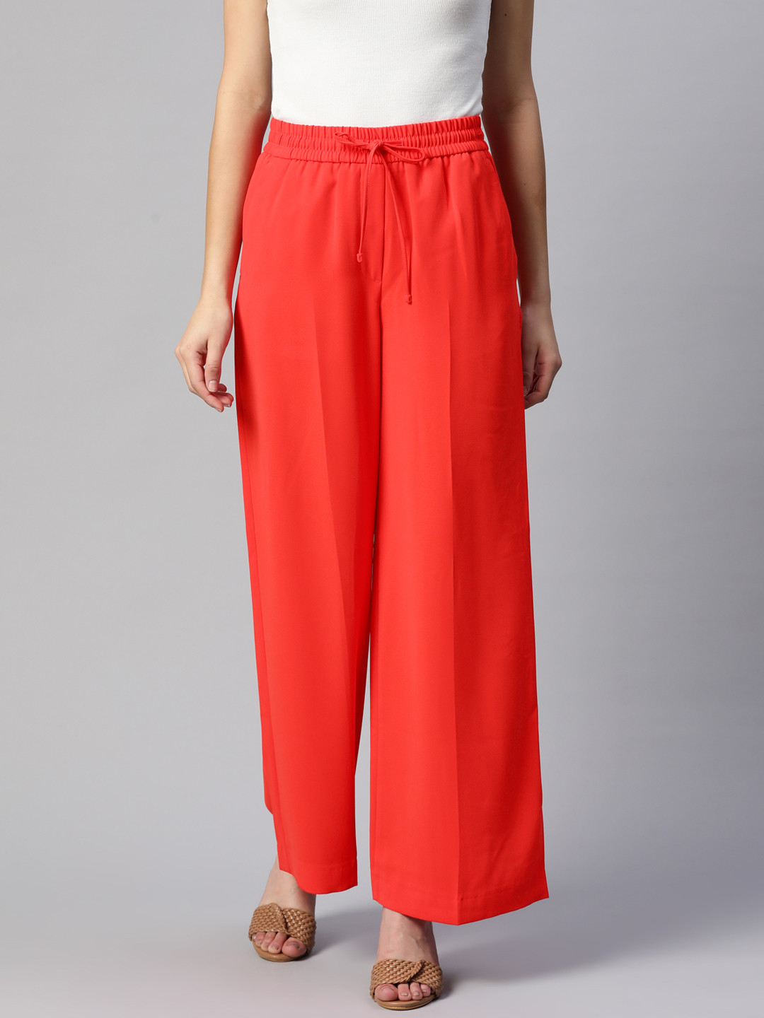 

Marks & Spencer Women High-Rise Wide Leg Trousers, Red