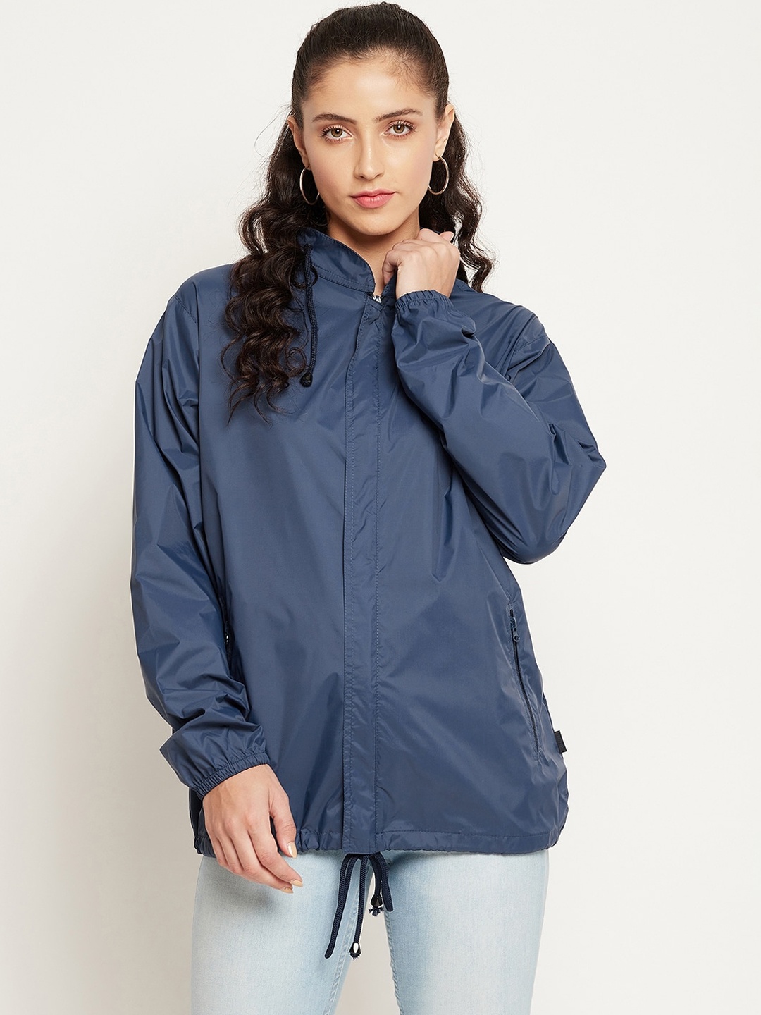 

Okane Women Blue Floral Windcheater and Water Resistant Longline Tailored Jacket