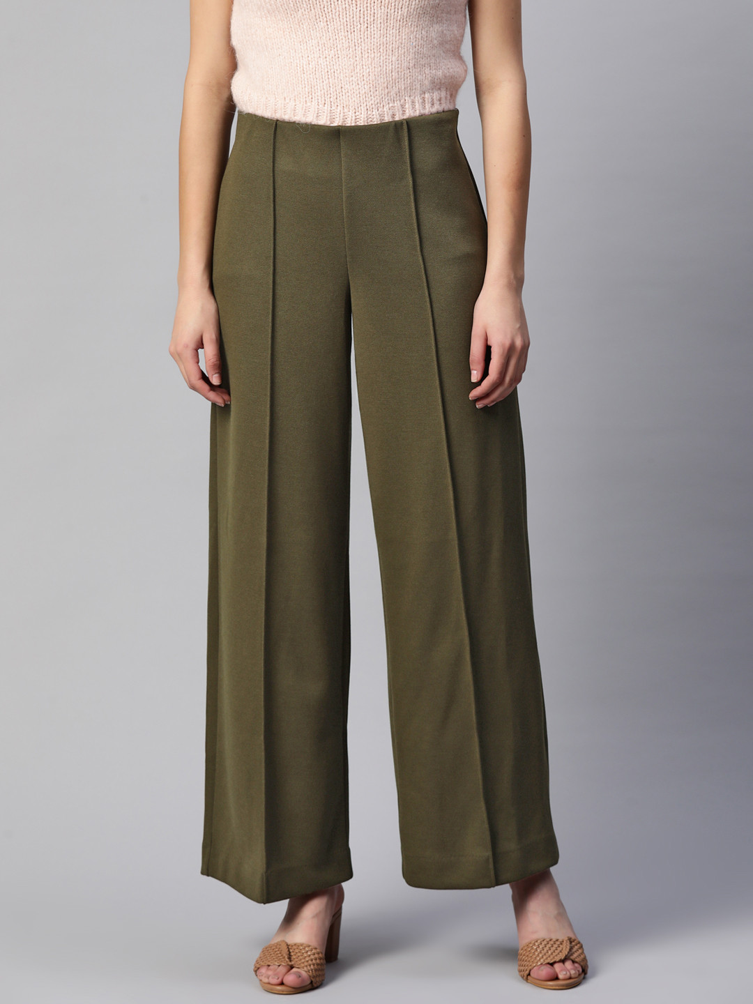

Marks & Spencer Women Solid High-Rise Parallel Trousers, Olive