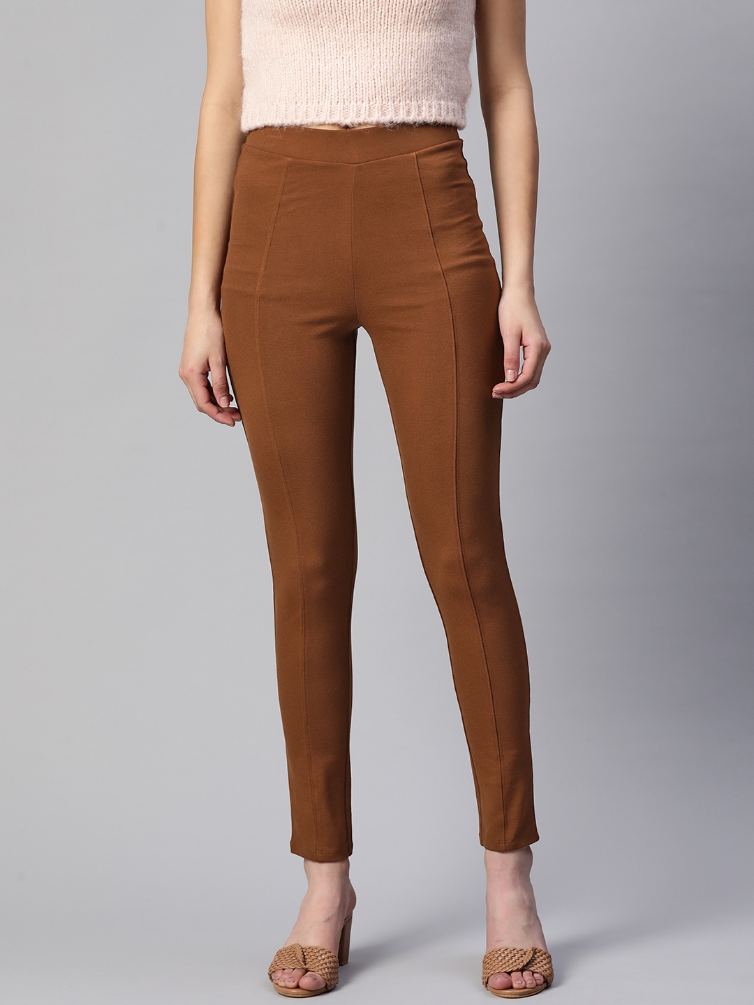 

Marks & Spencer Women Skinny Fit Solid High-Rise Treggings, Brown