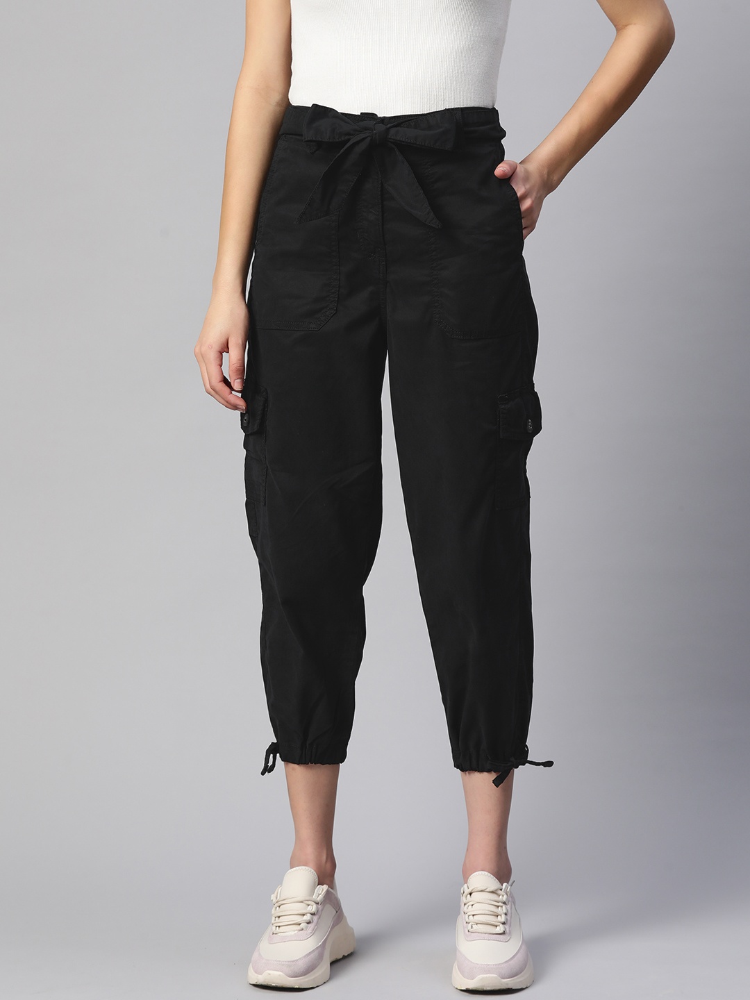 

Marks & Spencer Women Solid Cargo Style Capris, Black