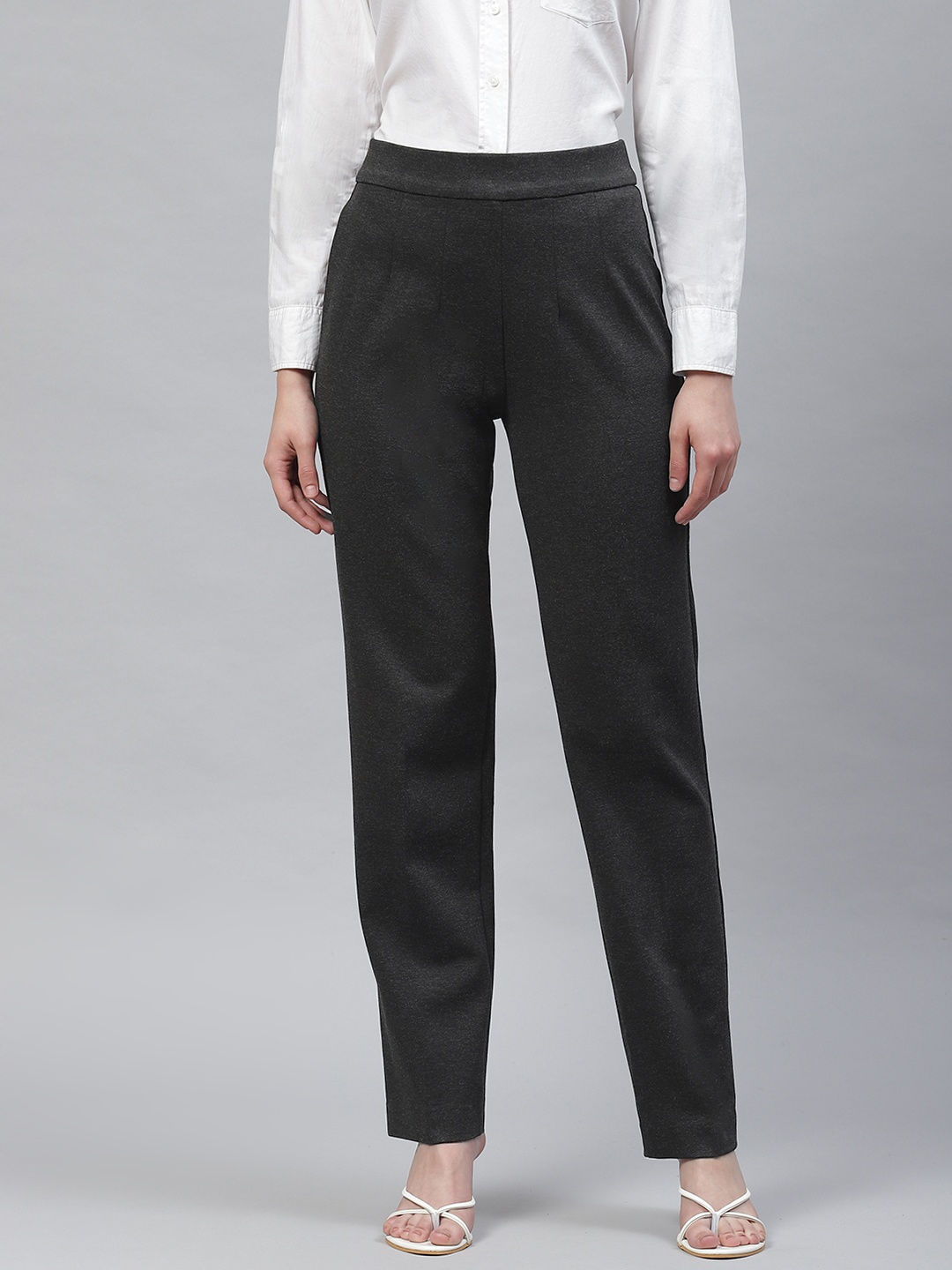 

Marks & Spencer Women Straight Fit High-Rise Trousers, Charcoal