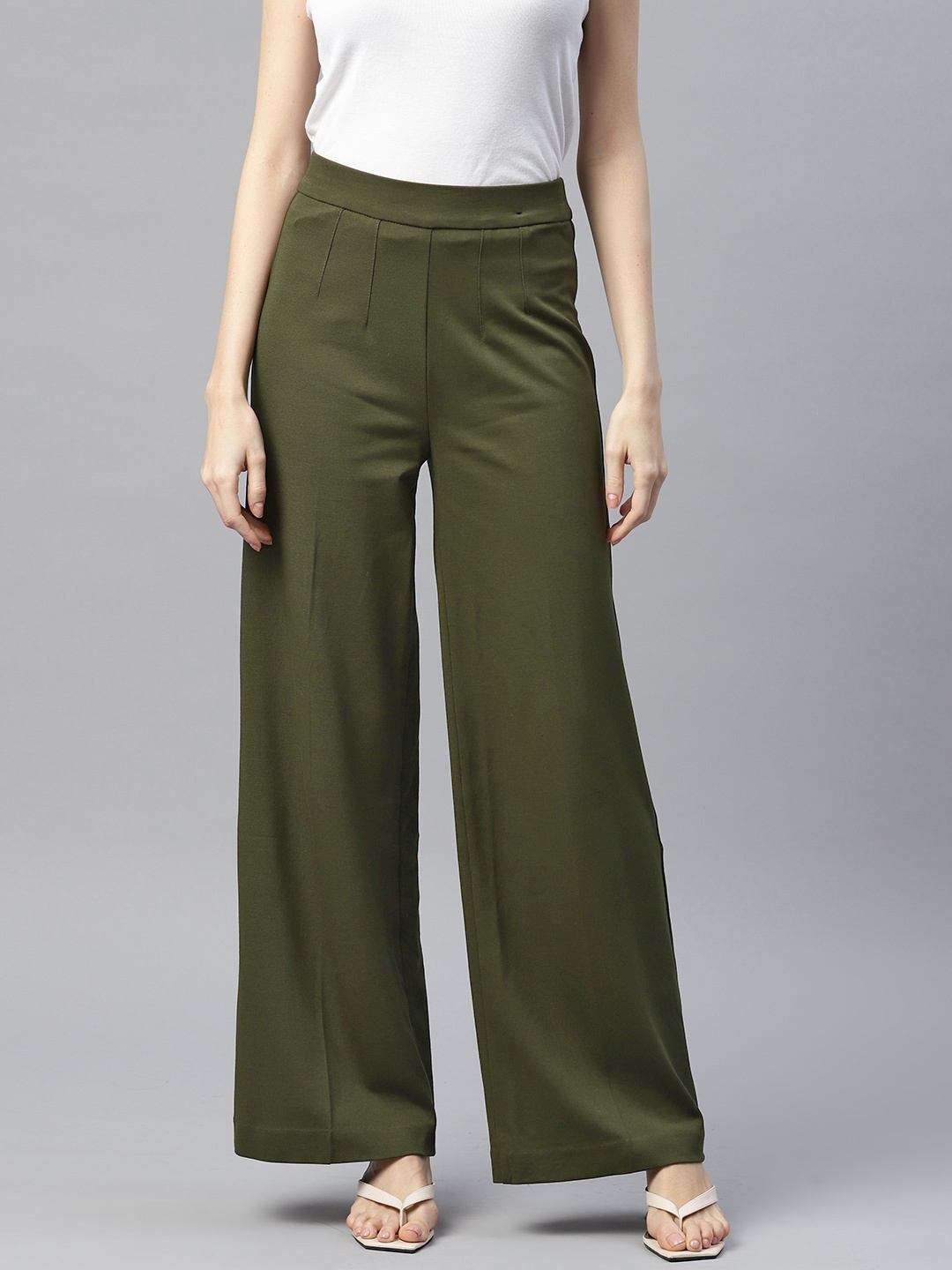 

Marks & Spencer Women High-Rise Wide Leg Trousers, Olive