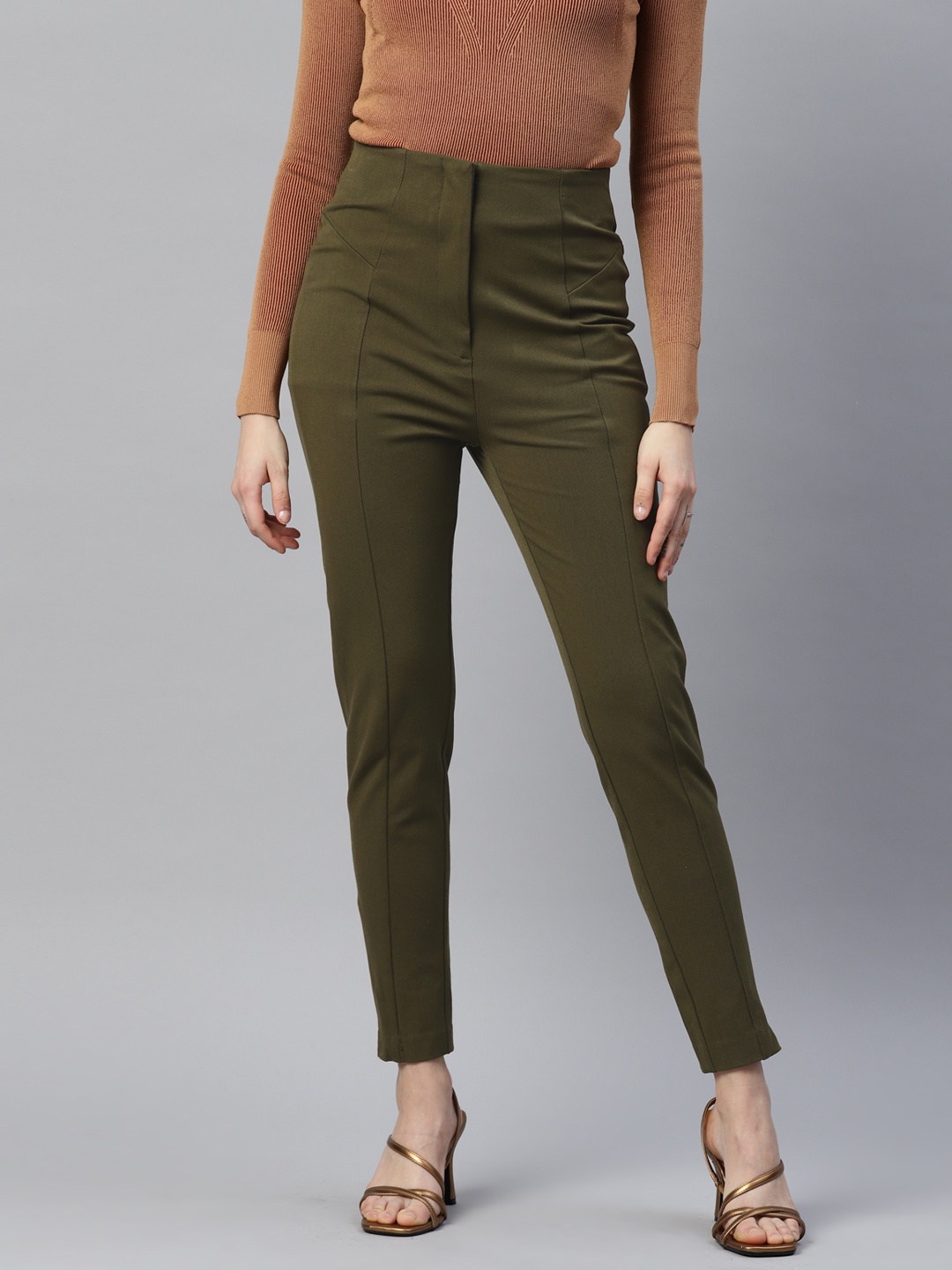 

Marks & Spencer Women High-Rise Cigarette Trousers, Olive