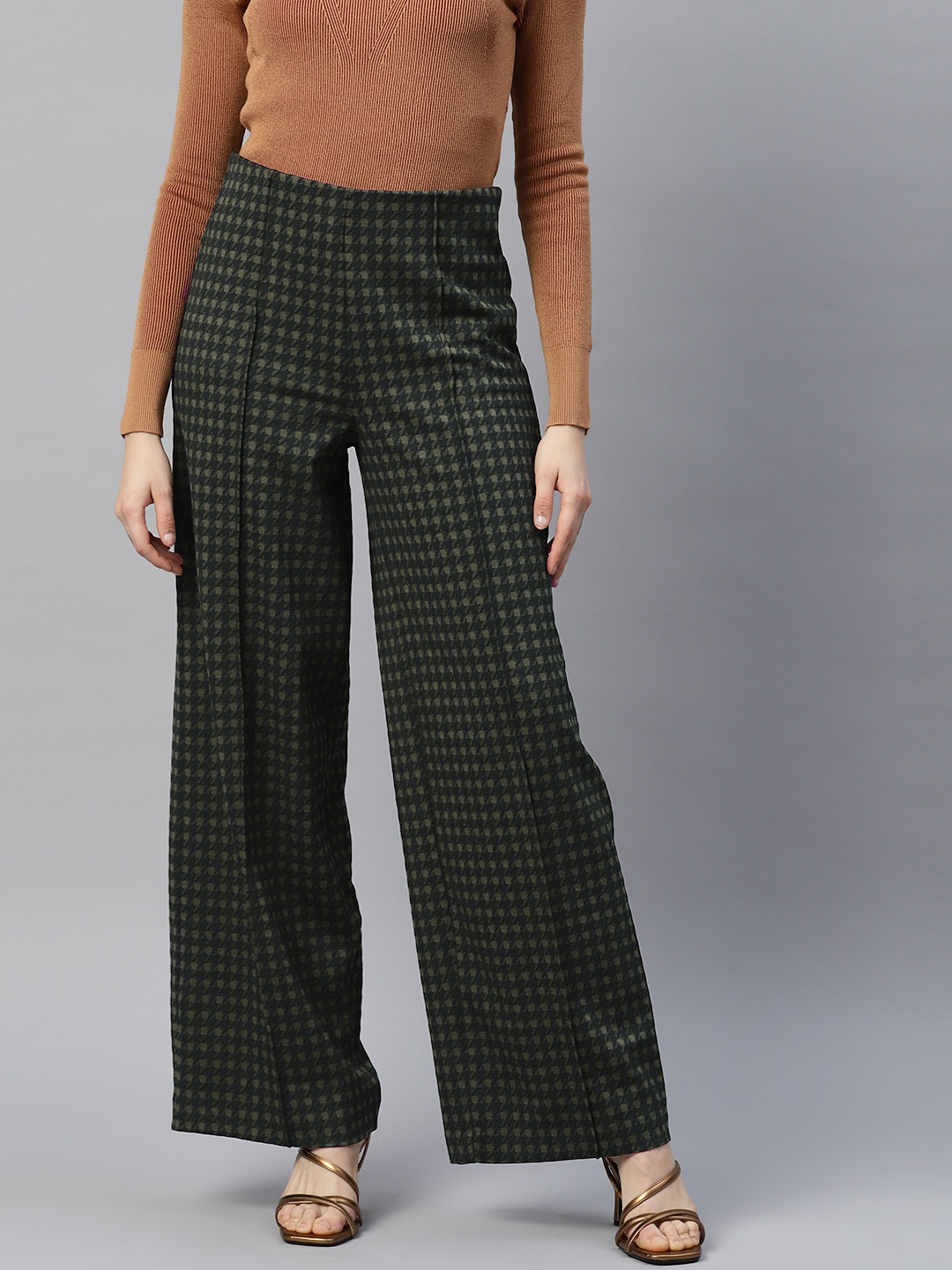 

Marks & Spencer Women Black Checked High-Rise Trousers