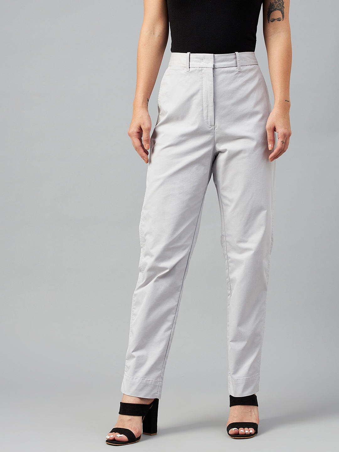 

Marks & Spencer Women Grey High-Rise Chinos Trousers