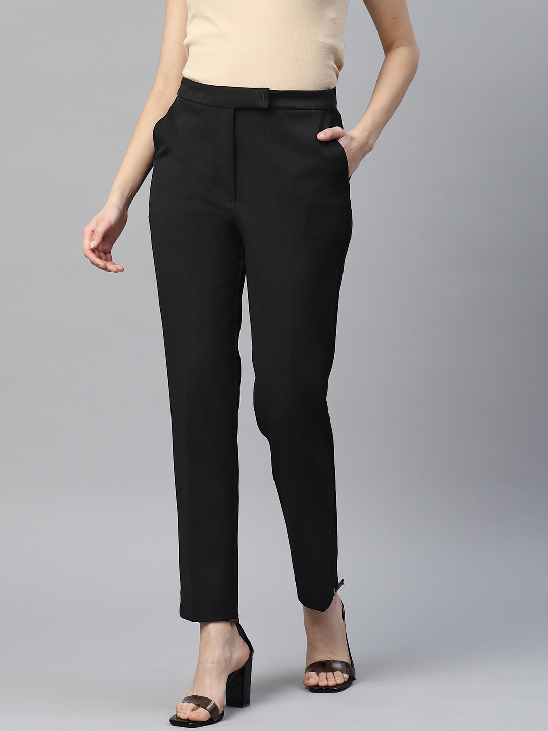 

Marks & Spencer Women High-Rise Slim Fit Trousers, Black