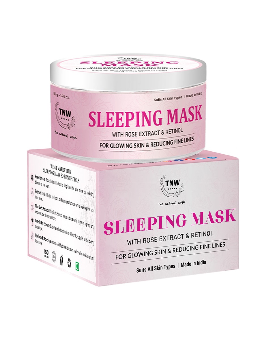 

TNW the natural wash Sleeping Mask with Rose Extract & Retinol For Glowing Skin - 50 g, Pink