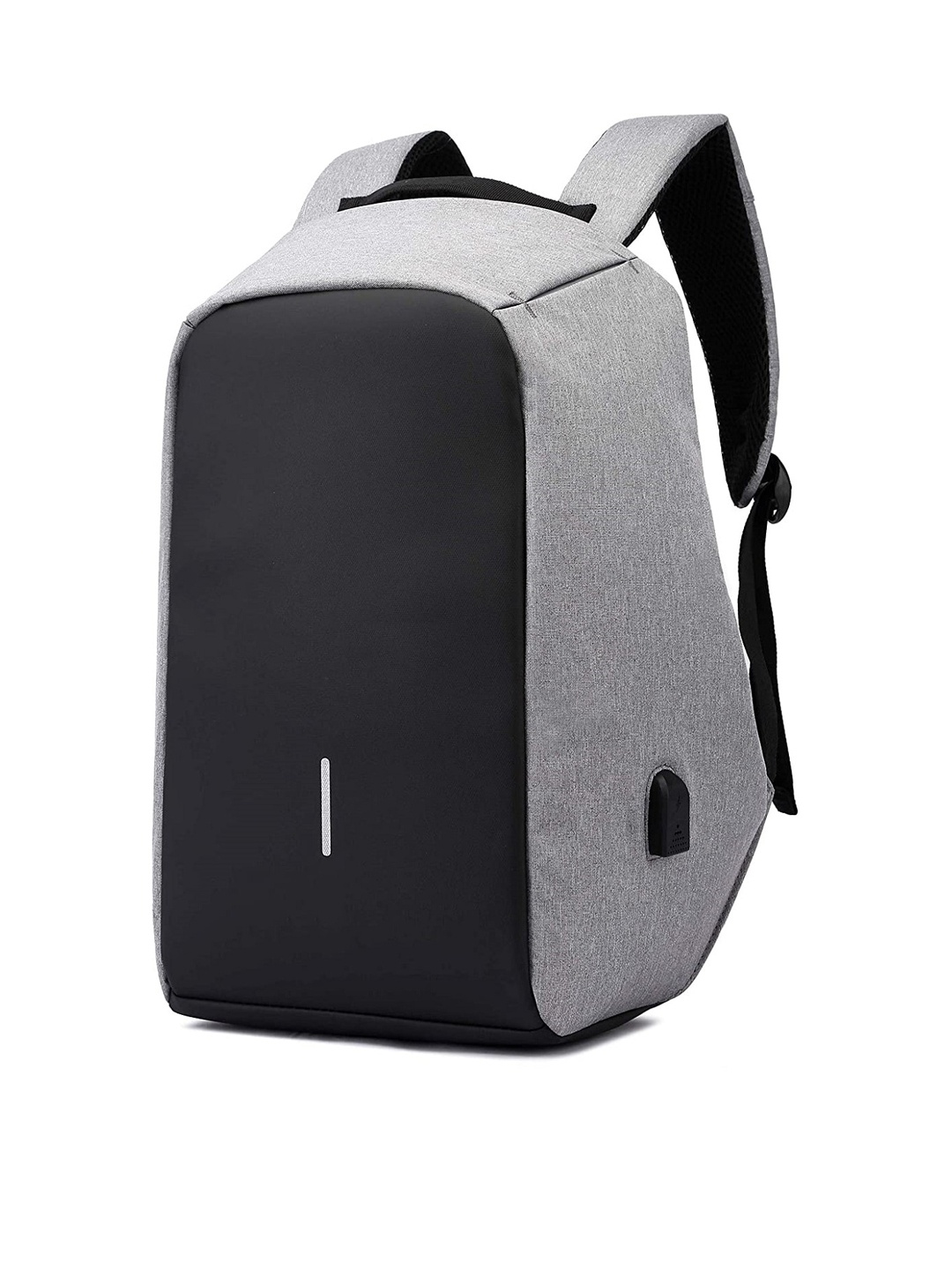 

Awestuffs Unisex Grey & Black Brand Logo Backpack with Anti-Theft