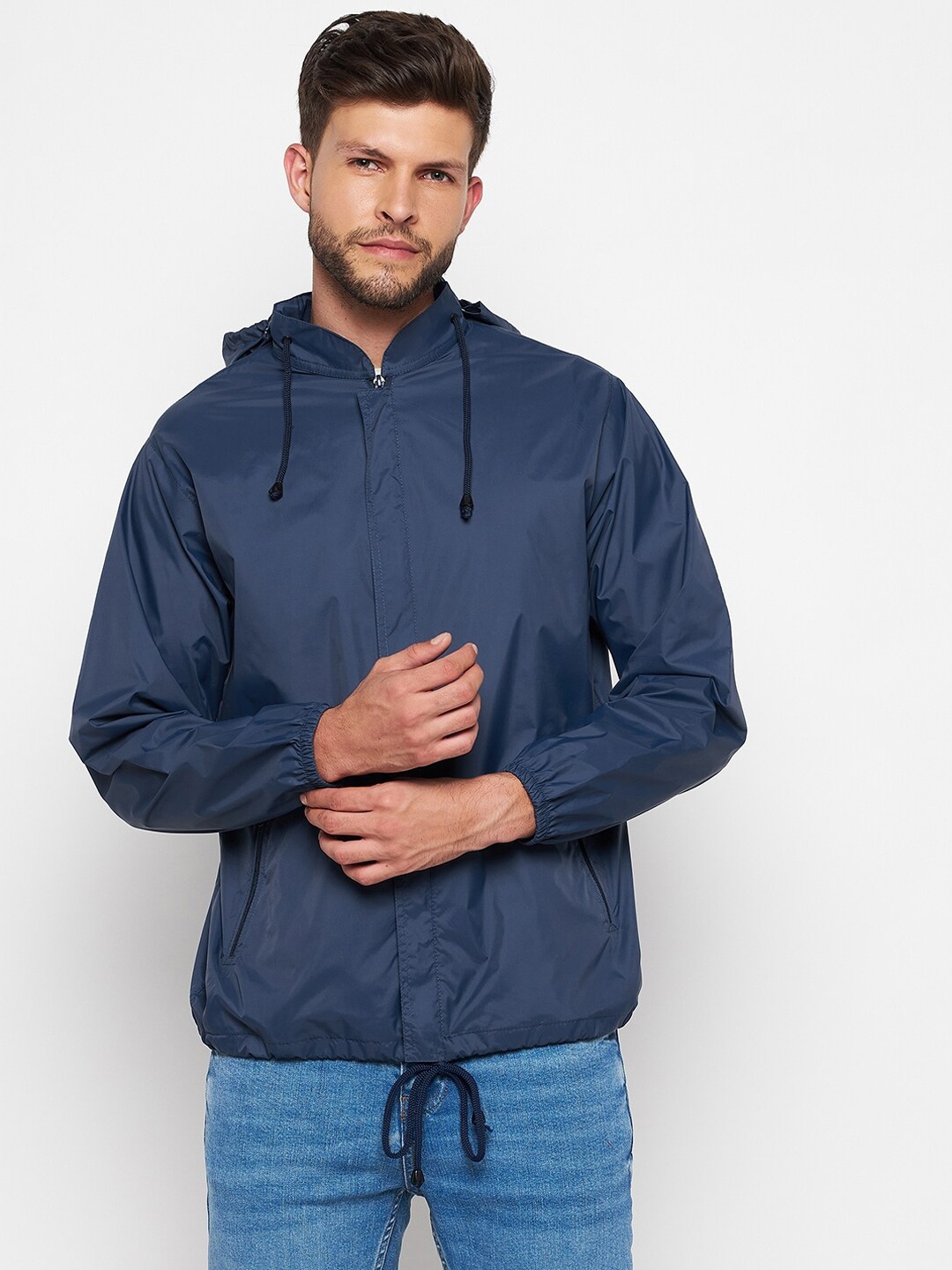 

Okane Men Blue Hooded Windcheater and Water Resistant Tailored Jacket