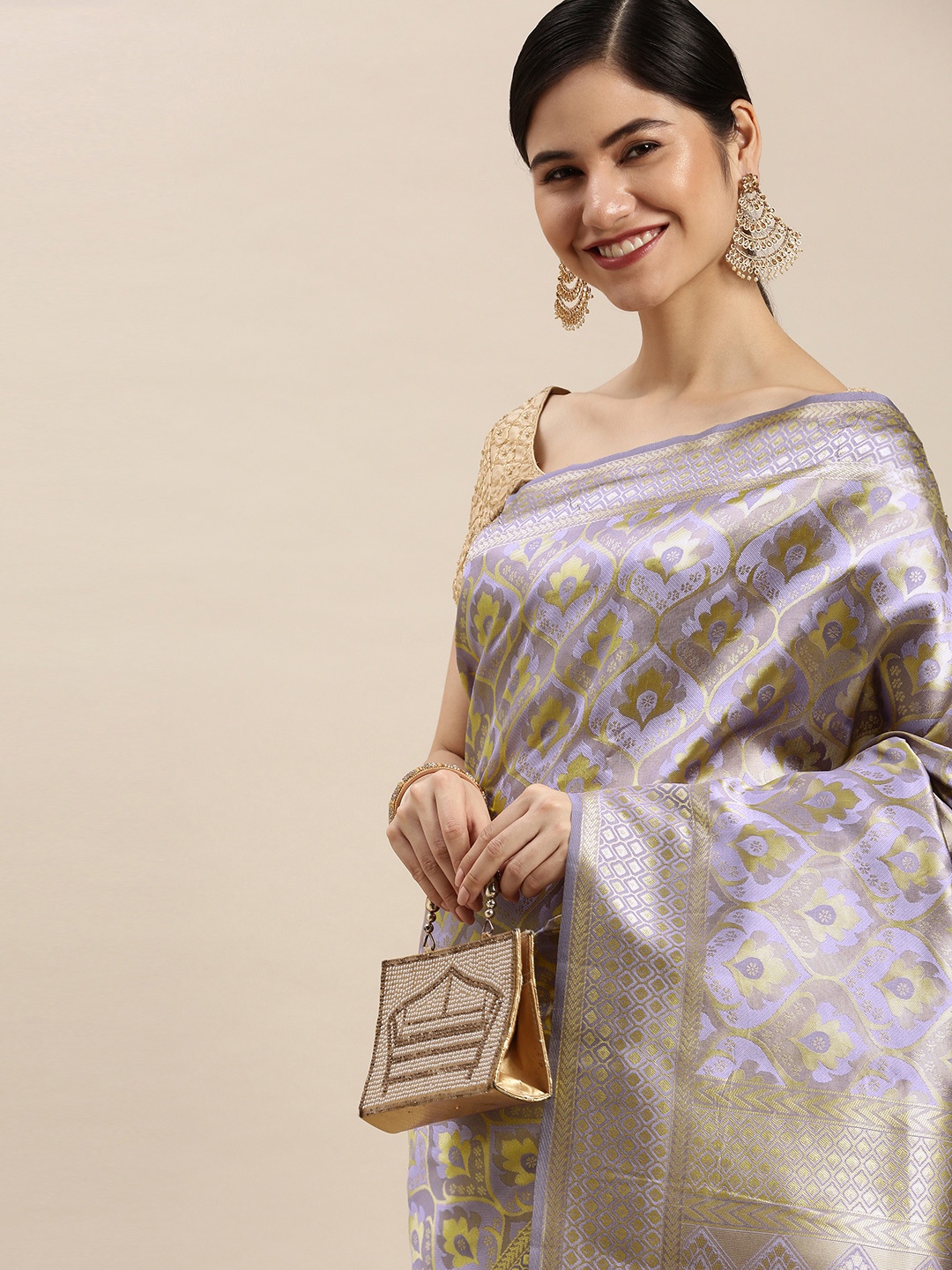 

Hinayat Fashion Lavender & Golden Woven Design Zari Saree