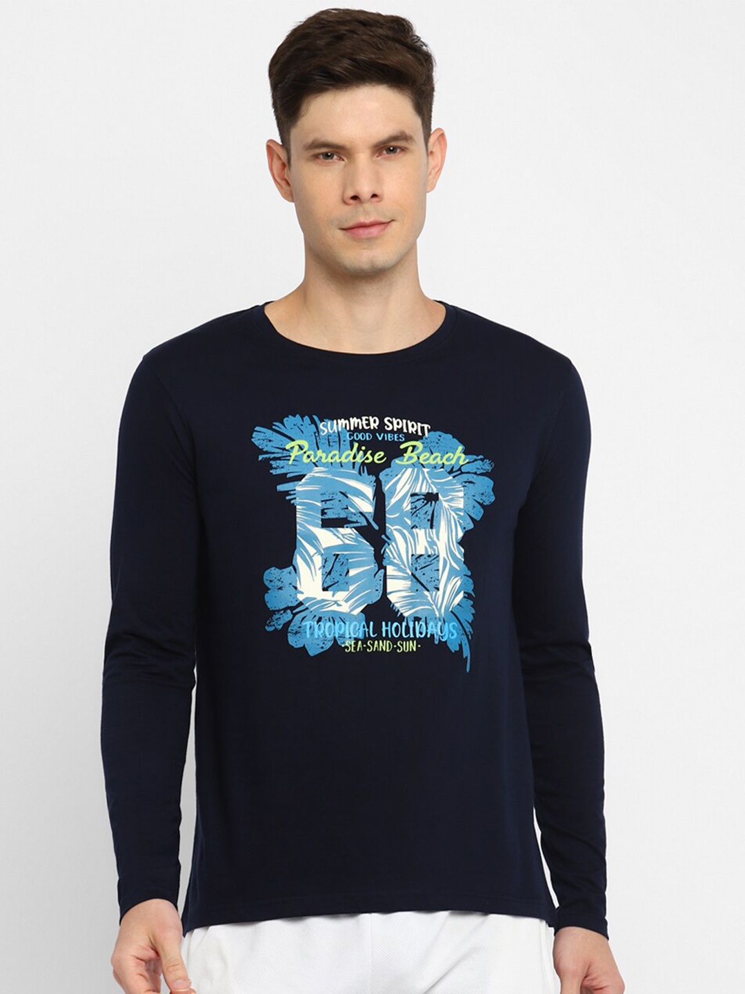 

appulse Men Navy Blue Typography Printed T-shirt