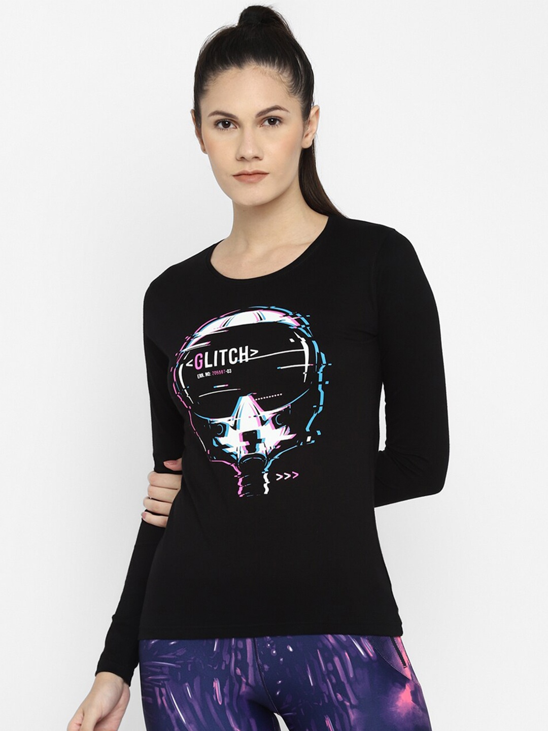 

appulse Women Black Printed T-shirt