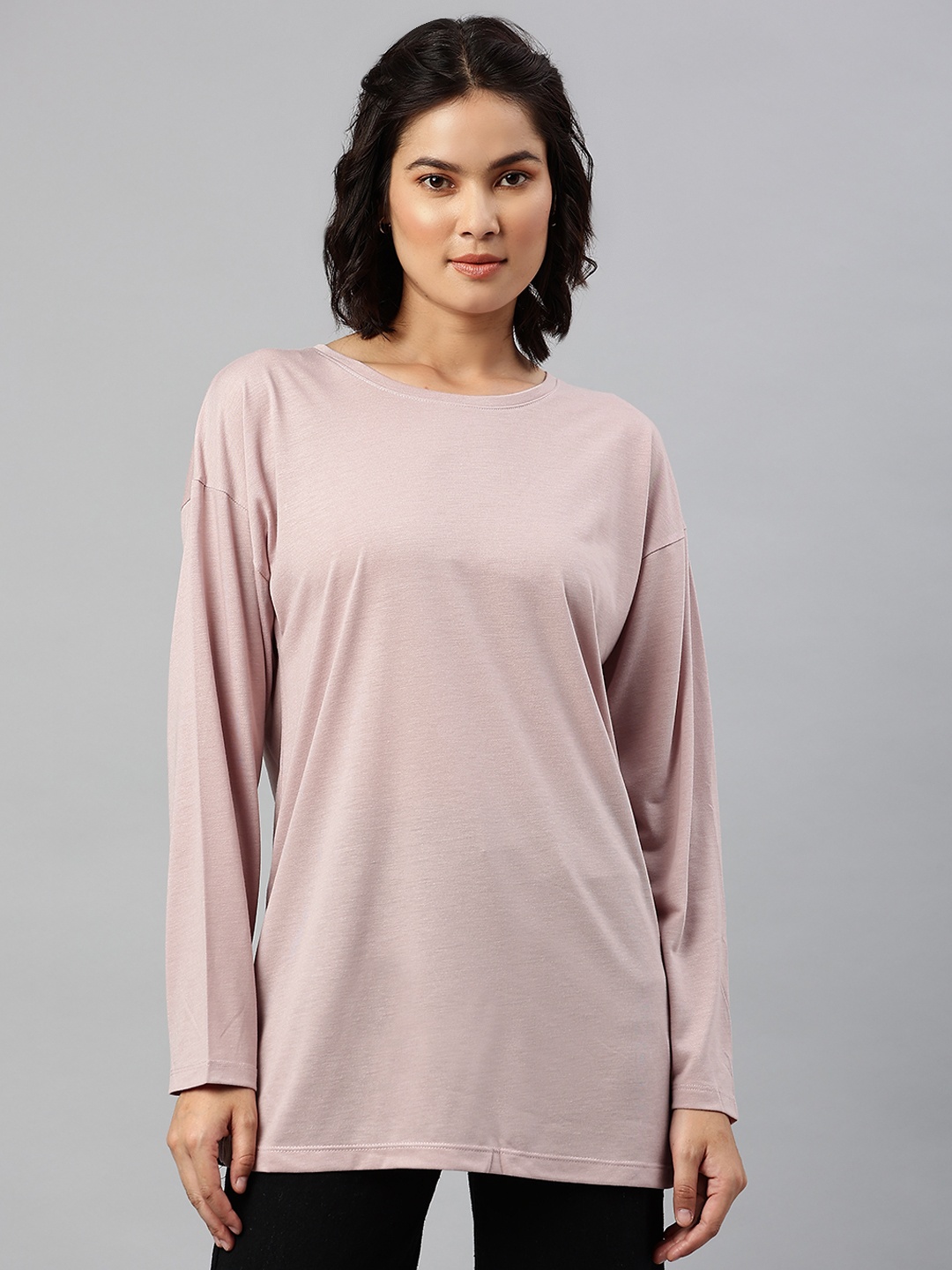 

Marks & Spencer Dusty Pink Extended Sleeves Longline Top, Rose
