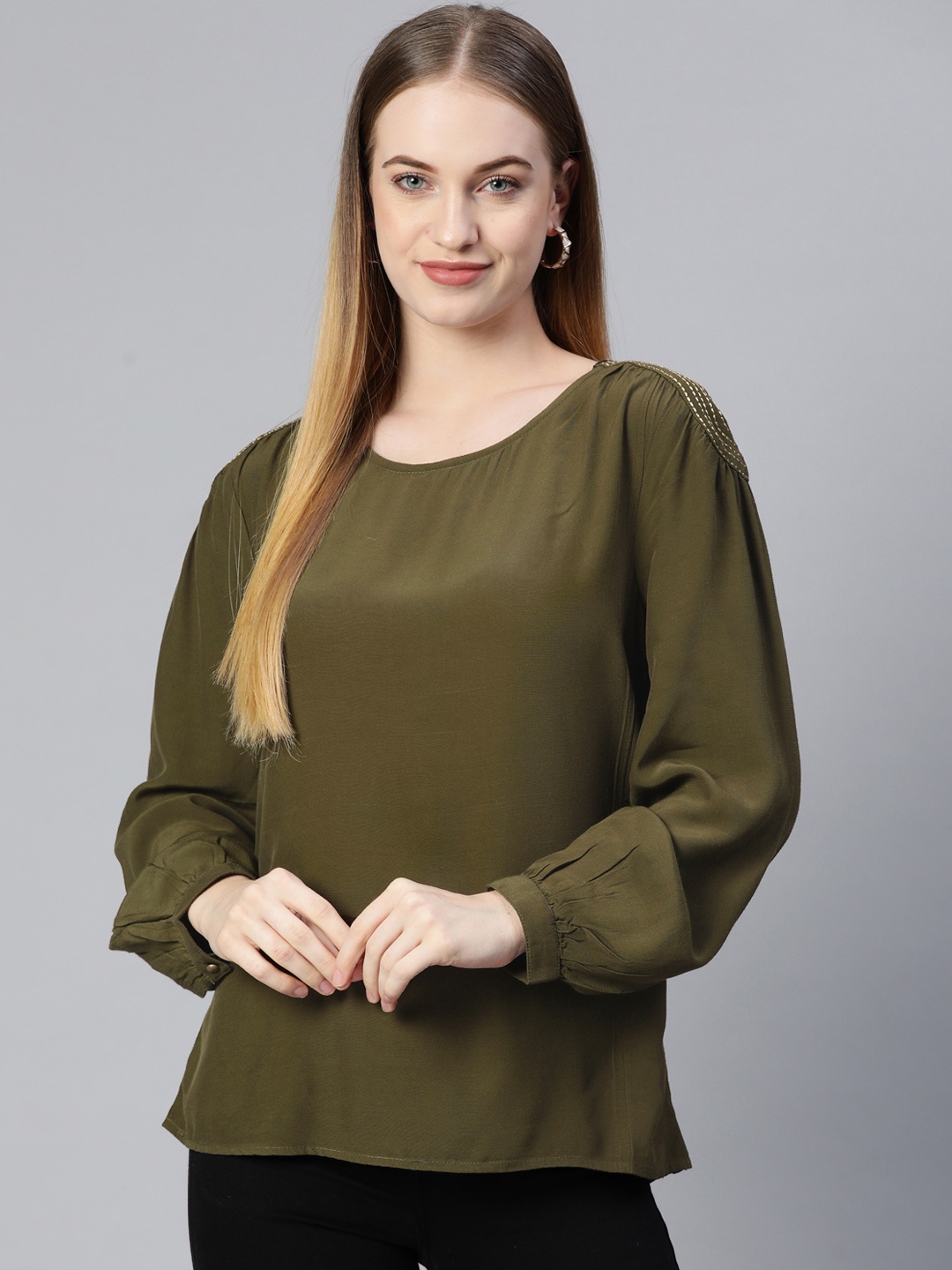 

Marks & Spencer Olive Green Embroidered Detail Top