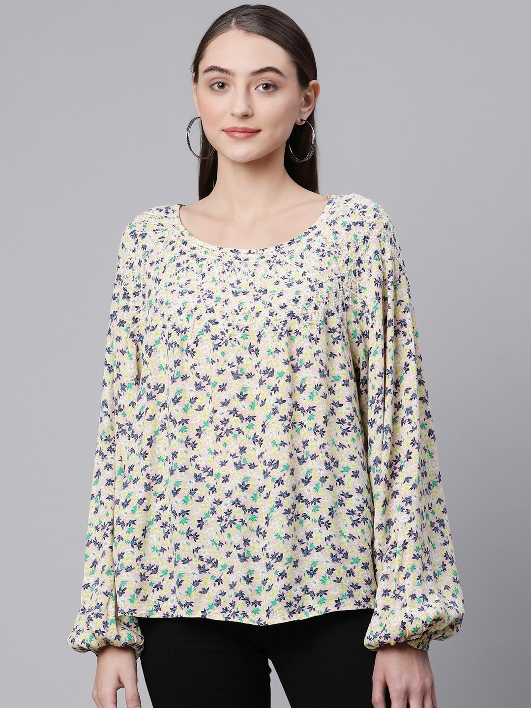 

Marks & Spencer Women Pink & Green Floral Printed Top