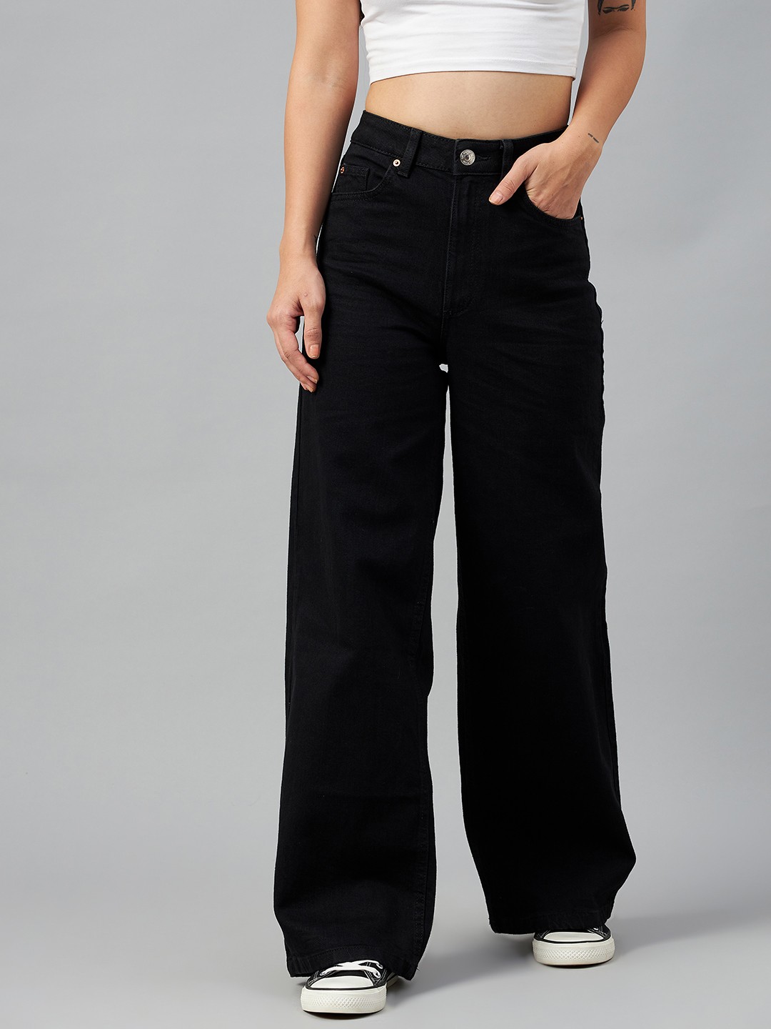 

Marks & Spencer Women Black Wide Leg High-Rise Stretchable Jeans