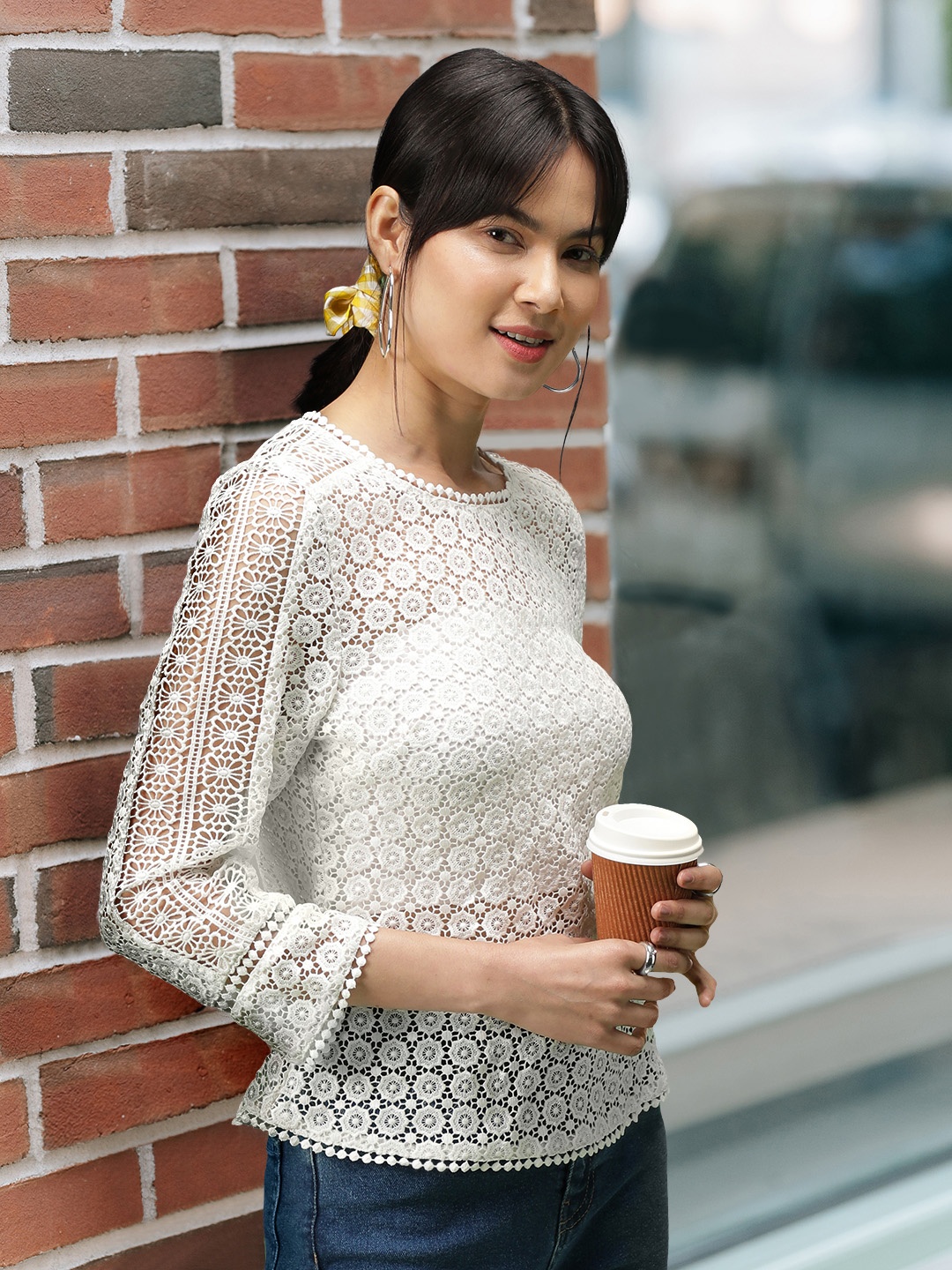 

Marks & Spencer Women White Floral Lace Top