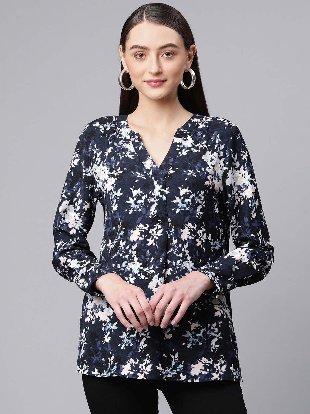 

Marks & Spencer Women Navy Blue & White Floral Printed Top