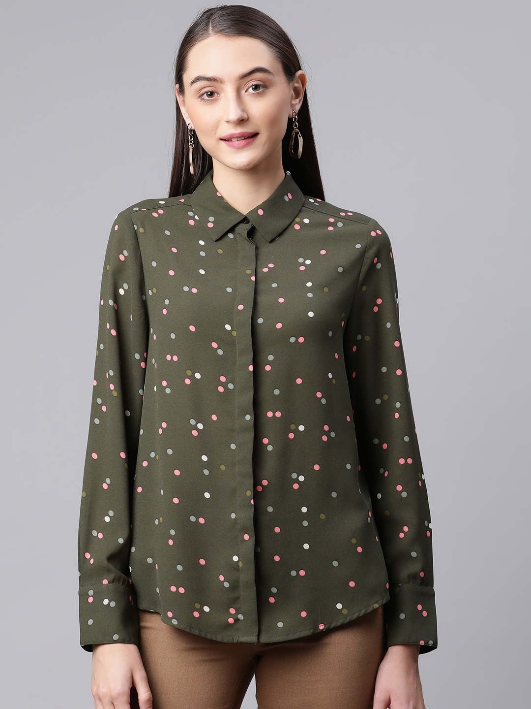 

Marks & Spencer Women Olive Green Geometric Printed Casual Shirt