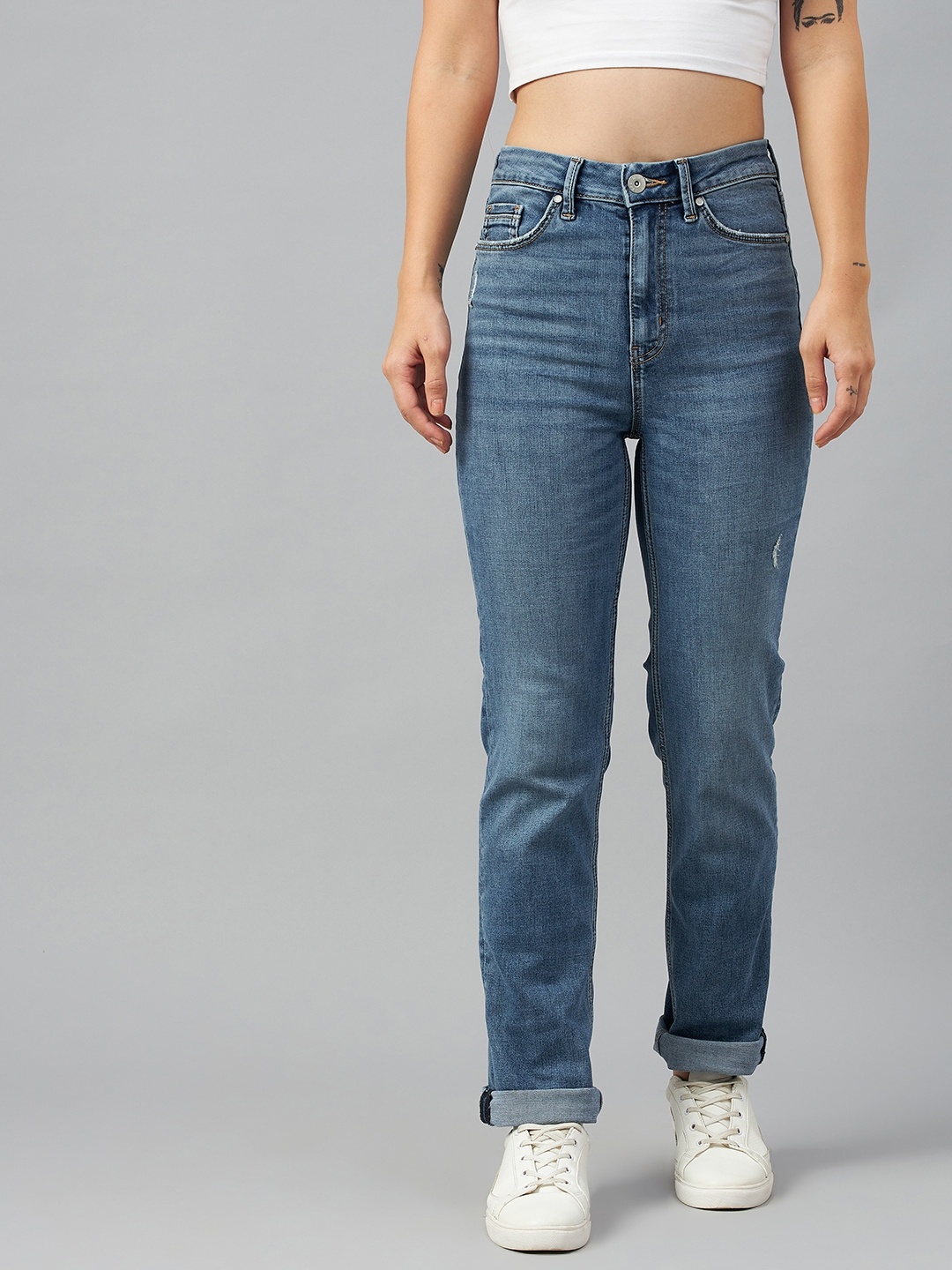 

Marks & Spencer Women Blue The Super Soft Straight Fit High-Rise Stretchable Jeans