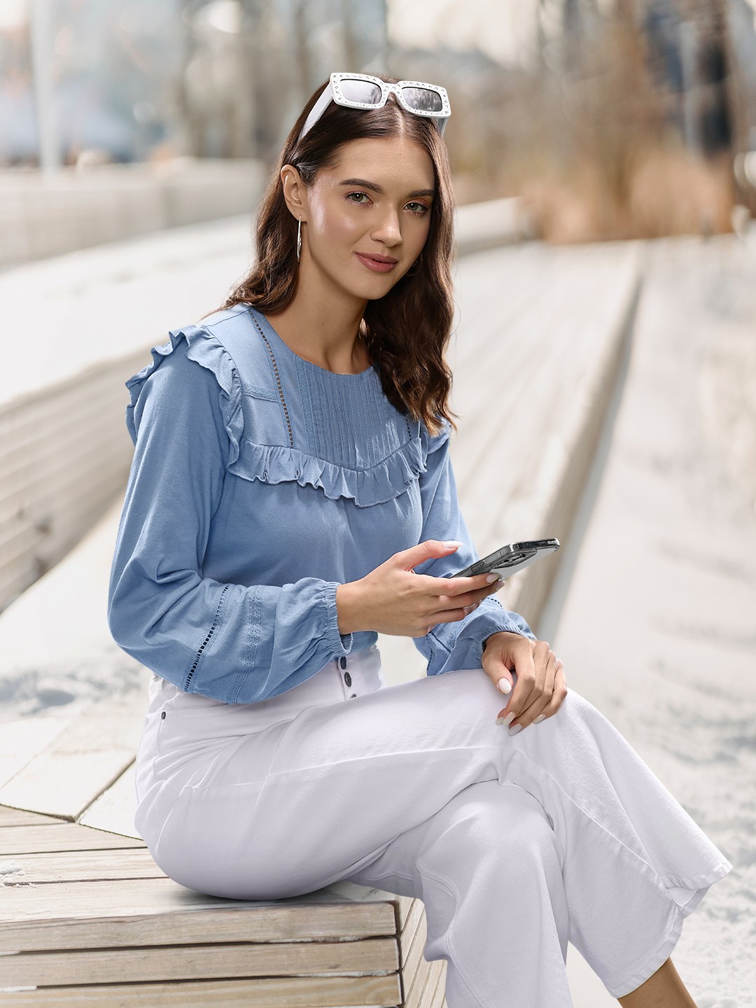 

Marks & Spencer Blue Ruffles Top