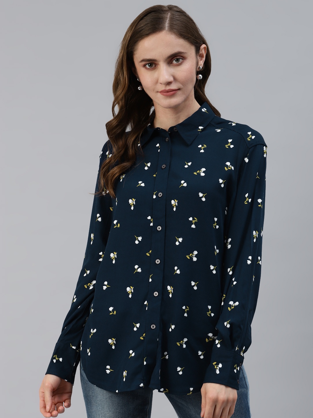 

Marks & Spencer Women Navy Blue Floral Printed Casual Shirt