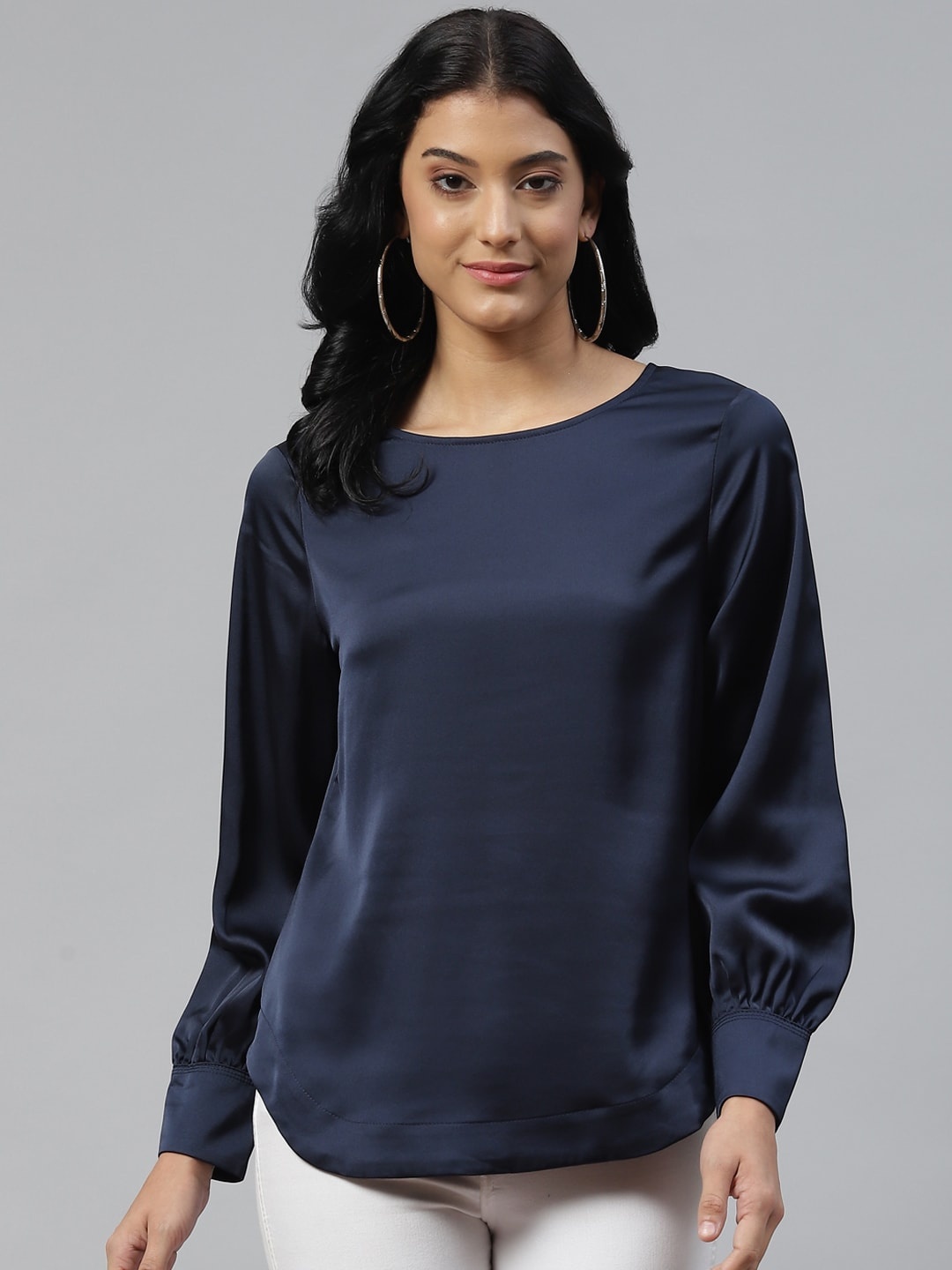 

Marks & Spencer Navy Blue Solid Satin Top