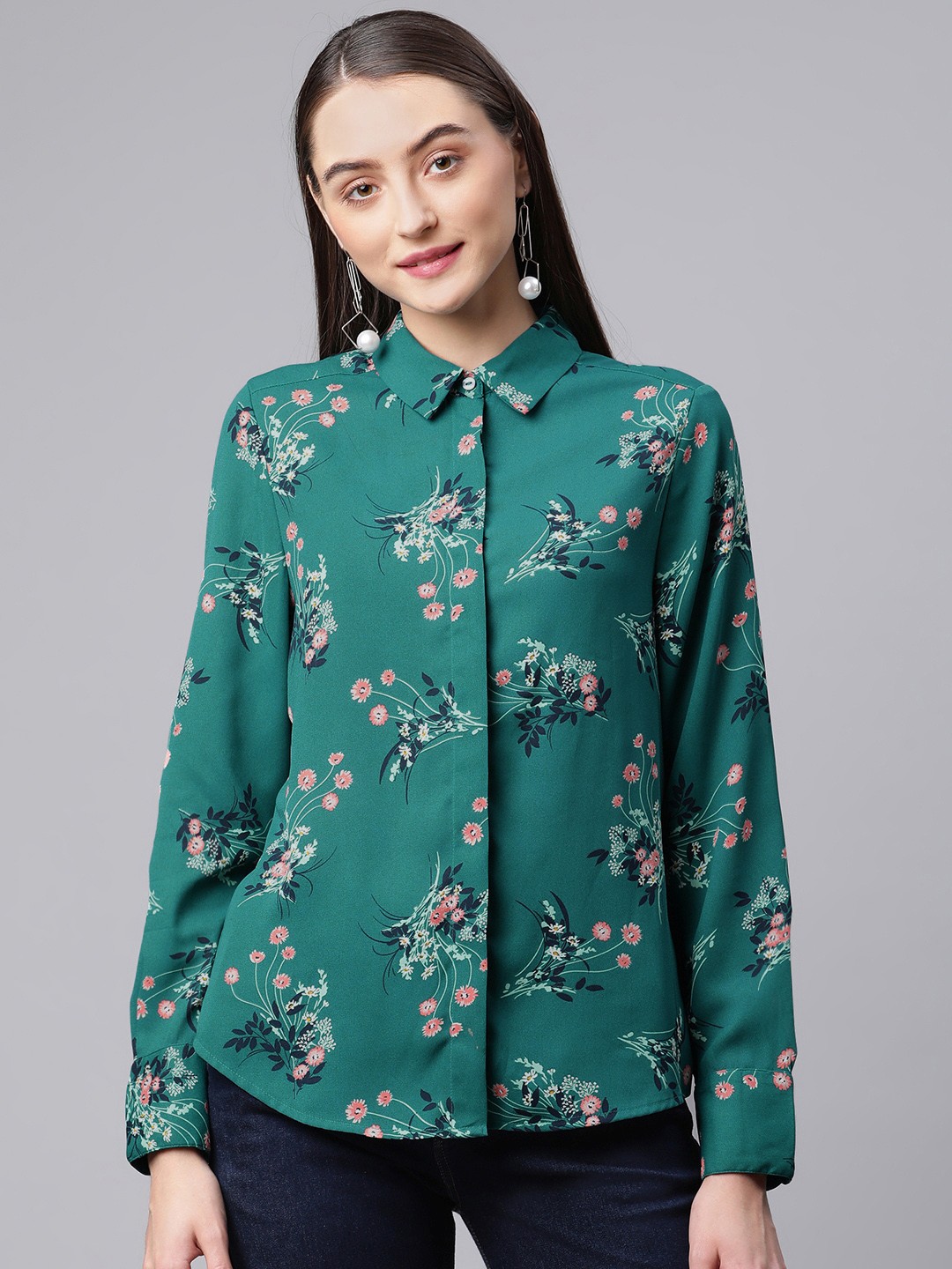 

Marks & Spencer Women Green Floral Printed Casual Shirt