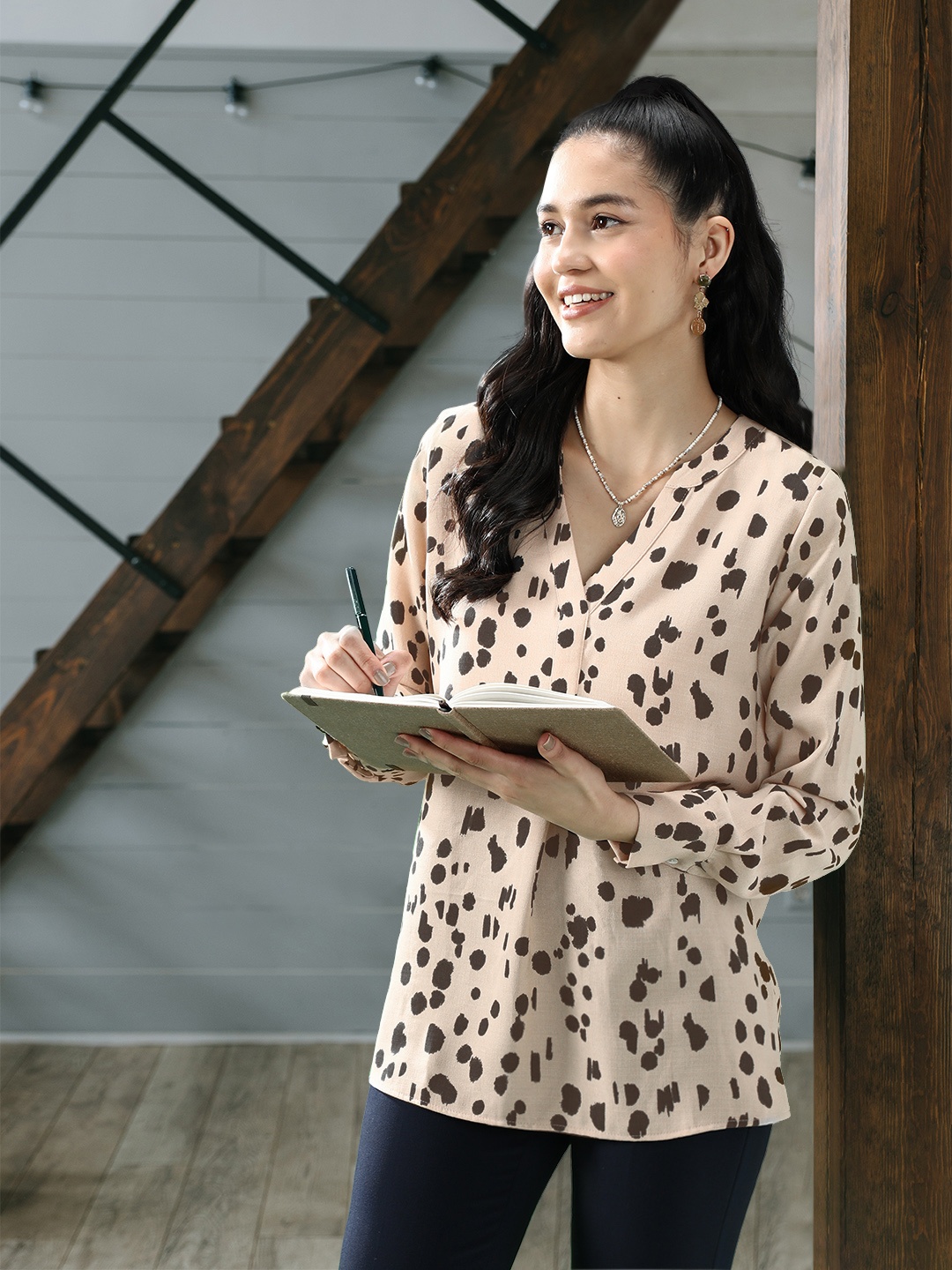 

Marks & Spencer Beige & Black Animal Print Top