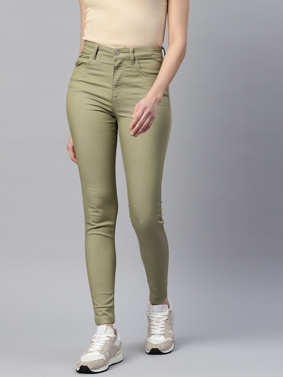 

Marks & Spencer Women Skinny Fit High-Rise Trousers, Green