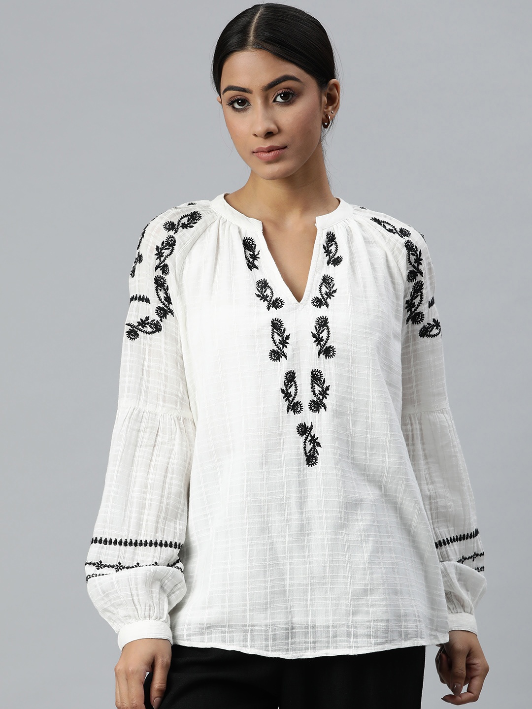 

Marks & Spencer White & Black Embroidered Top