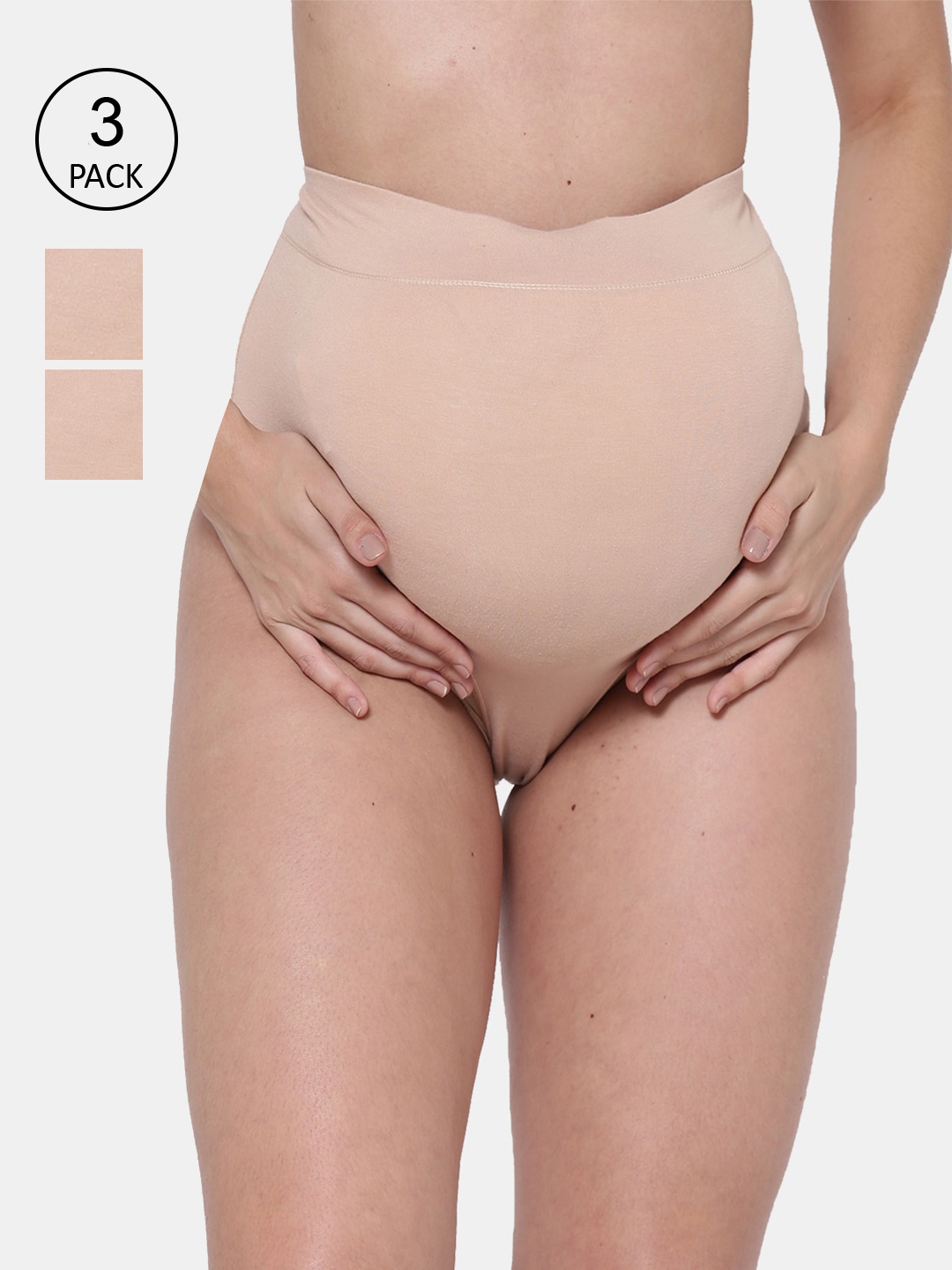 

Inner Sense Women Pack Of 3 Beige Solid Seamless Anti-Microbial Cotton Maternity Briefs