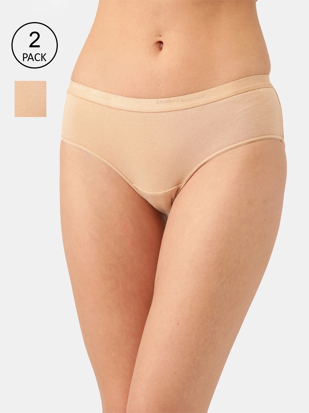 

Inner Sense Set Of 2 Women Solid Seamless Hipster Briefs ISP002-Skin_Skin, Beige